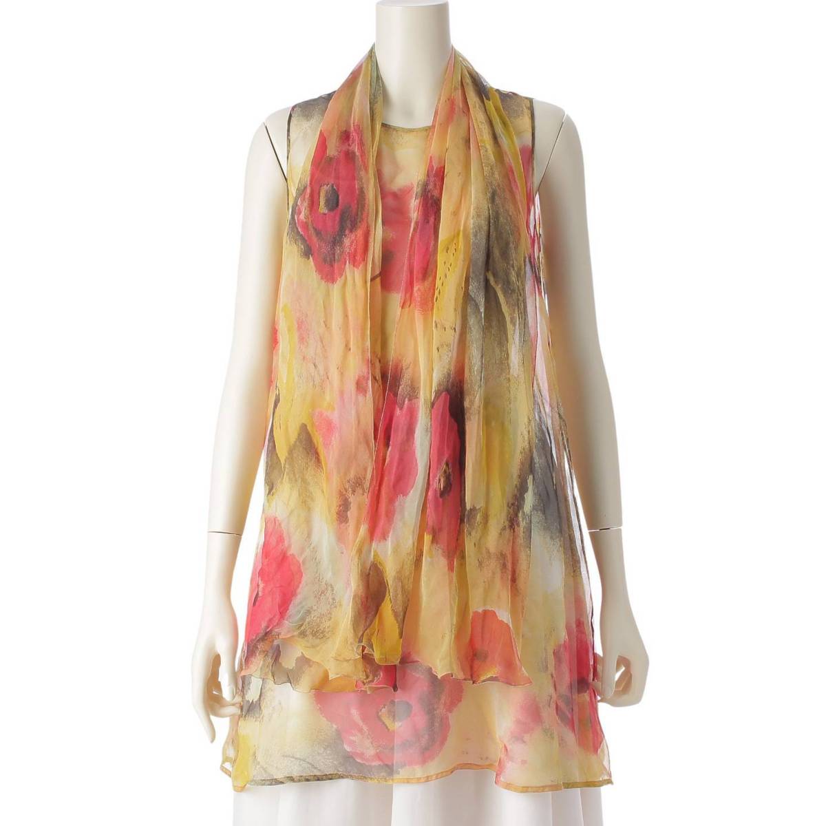 [Chanel] Chanel 93A Silk Chiffon Camellia Flower Top with Scarf 2430 Multicolor 38 [Used] [Authenticated and Guaranteed Authentic] 211322