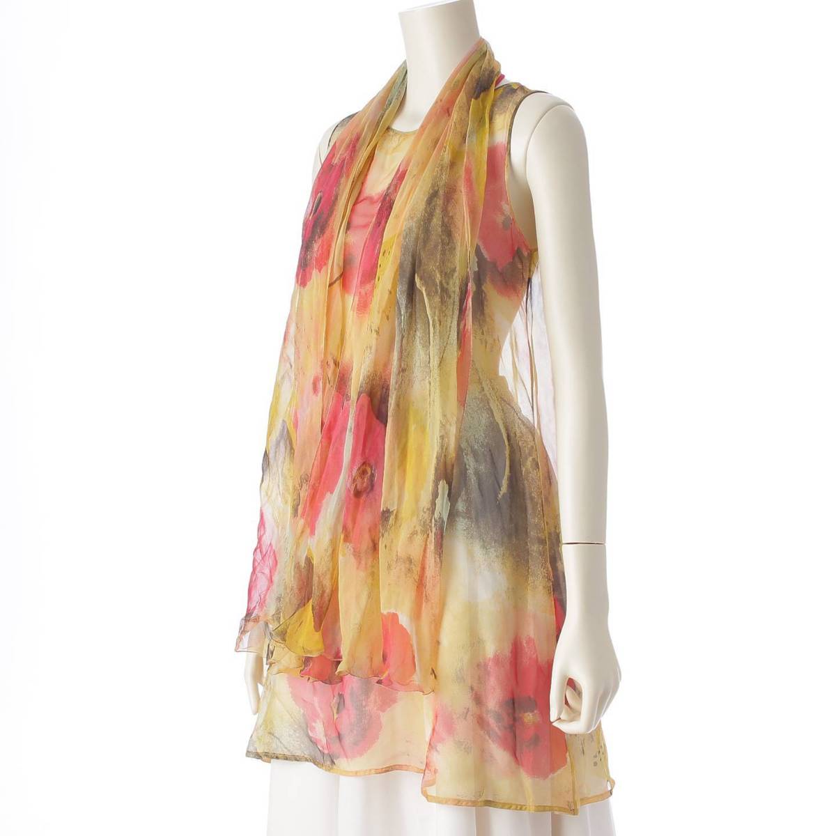 [Chanel] Chanel 93A Silk Chiffon Camellia Flower Top with Scarf 2430 Multicolor 38 [Used] [Authenticated and Guaranteed Authentic] 211322