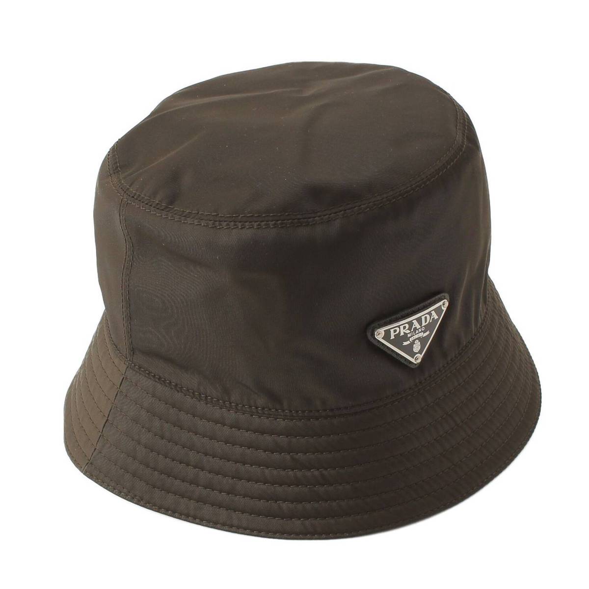 [PRADA] Prada Re-Nylon Triangle Logo Triangle Plate Bucket Hat Khaki M [Used] [Authenticated/Genuine Product Guaranteed] 211666