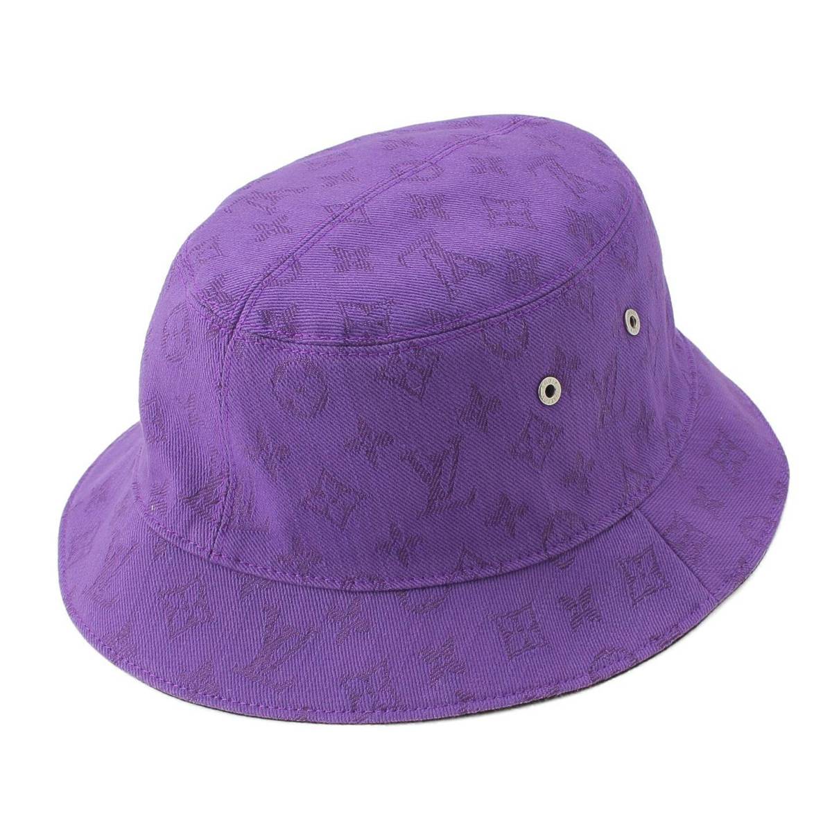 [Louis Vuitton] Louis Vuitton Chapeau Monogram Logo Embroidered Reversible Bucket Hat Purple x Black [Used] [Authenticated and Guaranteed Authentic] 211668