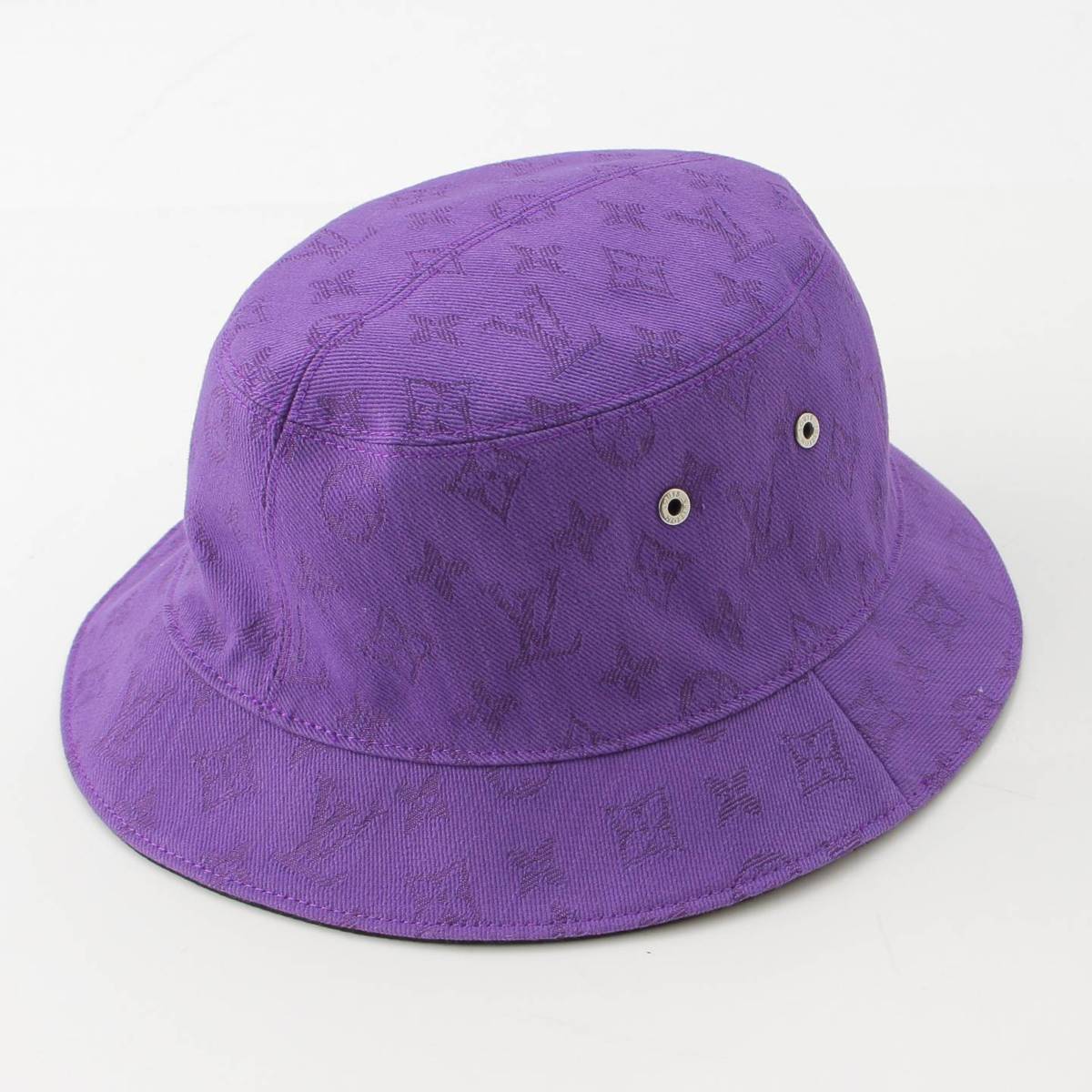 [Louis Vuitton] Louis Vuitton Chapeau Monogram Logo Embroidered Reversible Bucket Hat Purple x Black [Used] [Authenticated and Guaranteed Authentic] 211668