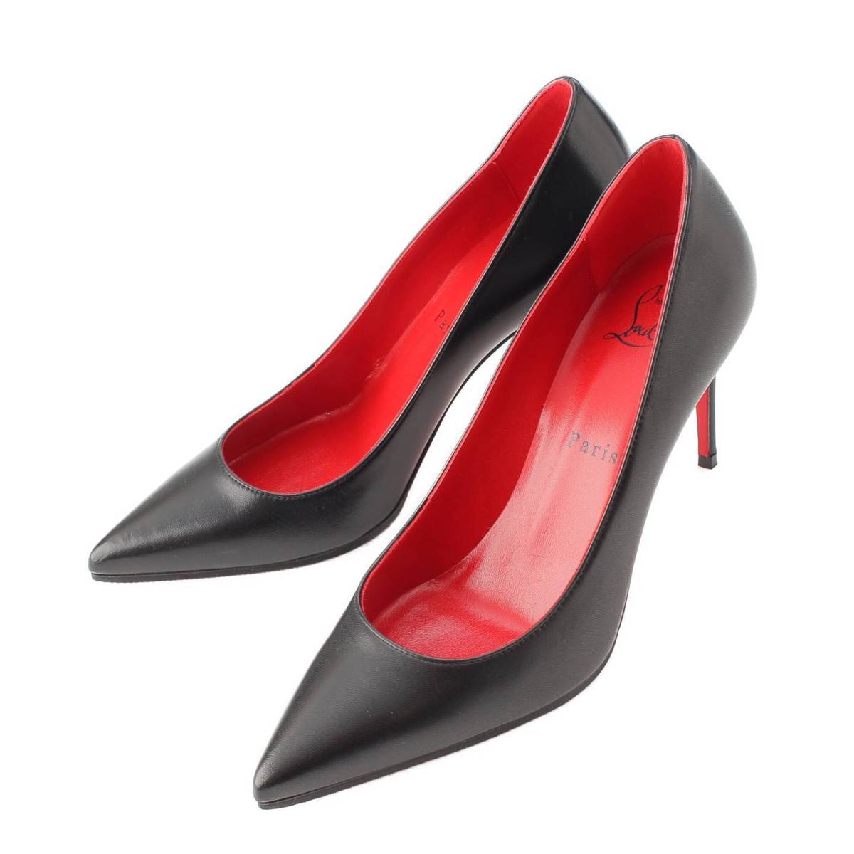 [Christian Louboutin] Christian Louboutin KATE85 Leather Pointed Toe Heel Pumps 1210664 Black 38 [Used] [Authenticated and Guaranteed Authentic] 211686