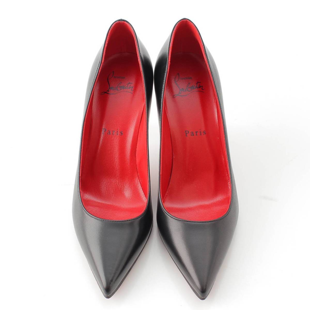 [Christian Louboutin] Christian Louboutin KATE85 Leather Pointed Toe Heel Pumps 1210664 Black 38 [Used] [Authenticated and Guaranteed Authentic] 211686