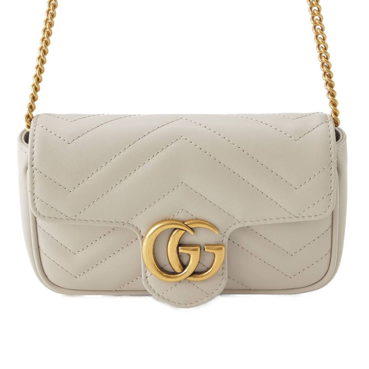 [Gucci] Gucci GG Marmont Quilted Leather Mini Chain Shoulder Bag 476433 Greige [Used] [Authenticated and Guaranteed Authentic] 211763