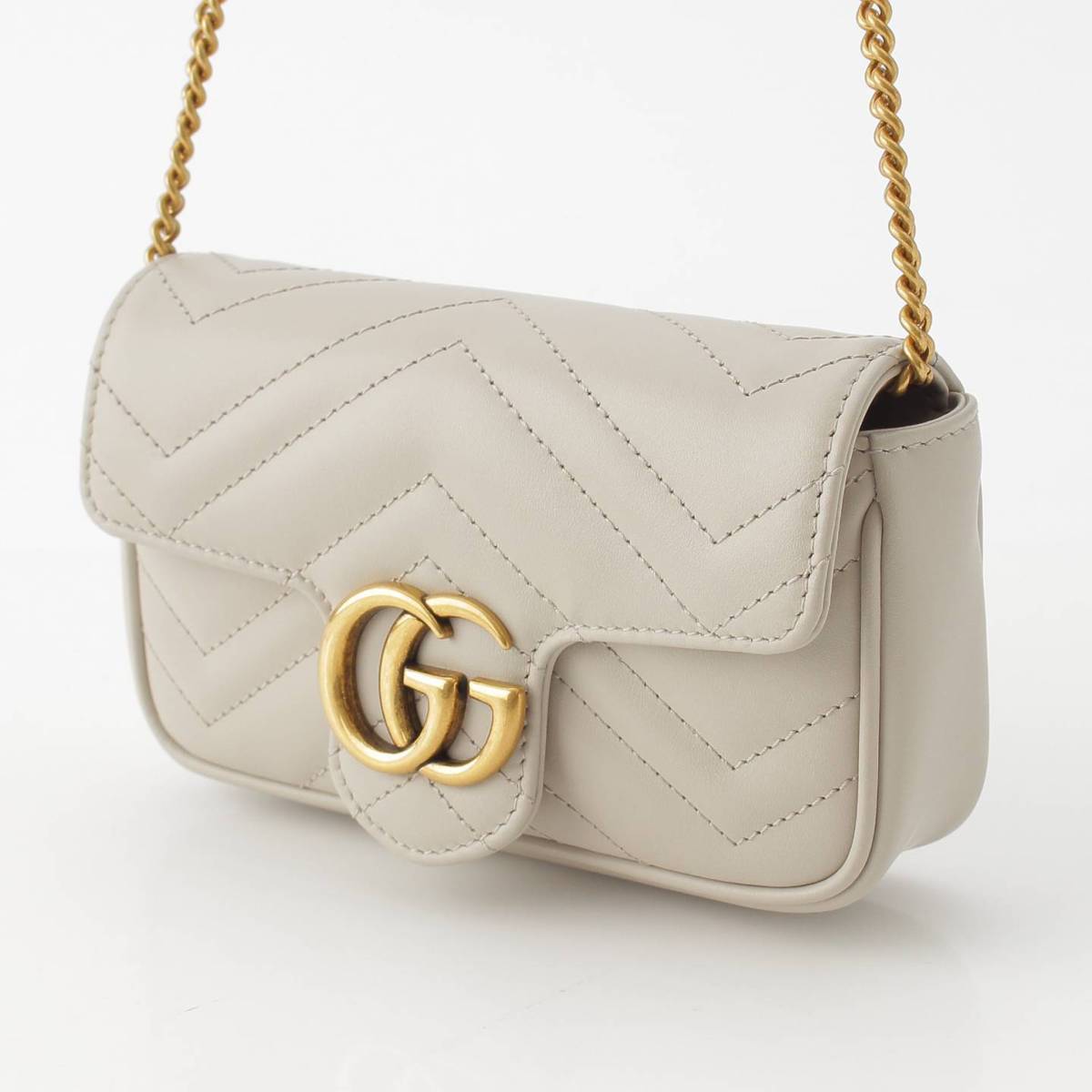 [Gucci] Gucci GG Marmont Quilted Leather Mini Chain Shoulder Bag 476433 Greige [Used] [Authenticated and Guaranteed Authentic] 211763