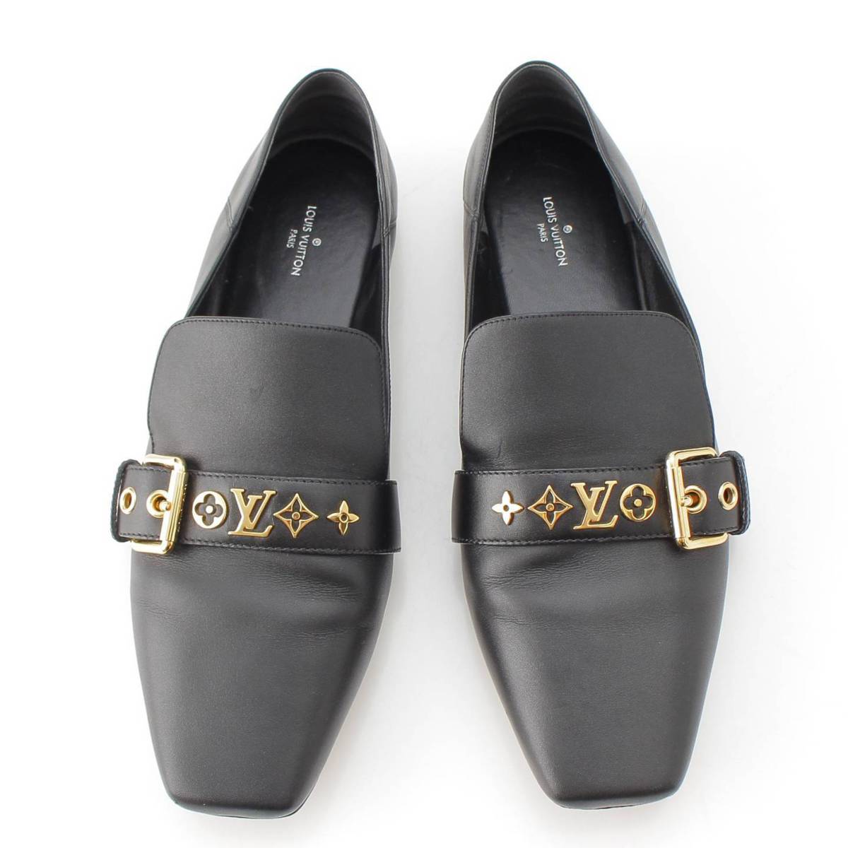 [Louis Vuitton] Louis Vuitton Logo Motif Belt Leather Loafers Slip-on Shoes SC0221 Black 41 [Used] [Authenticated and Guaranteed Authentic] 211797