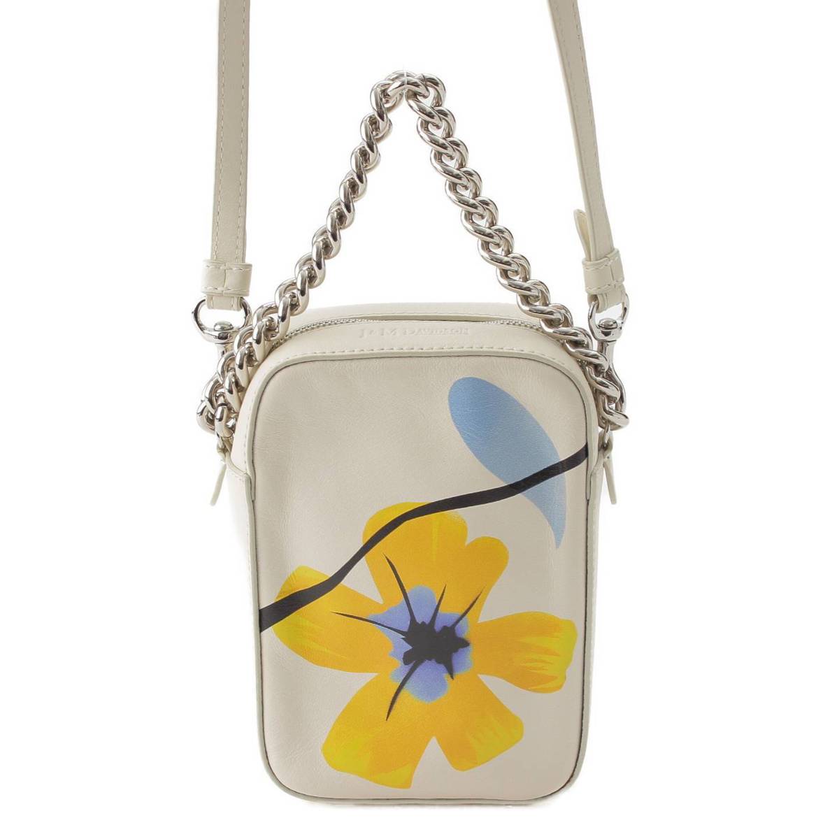 [J&M DAVIDSON] J&M DAVIDSON 20 Stainless Steel Pebble Mini Flower Motif Chain Handle Shoulder Bag White [Used] [Authenticated/Genuine Product Guaranteed] 211874