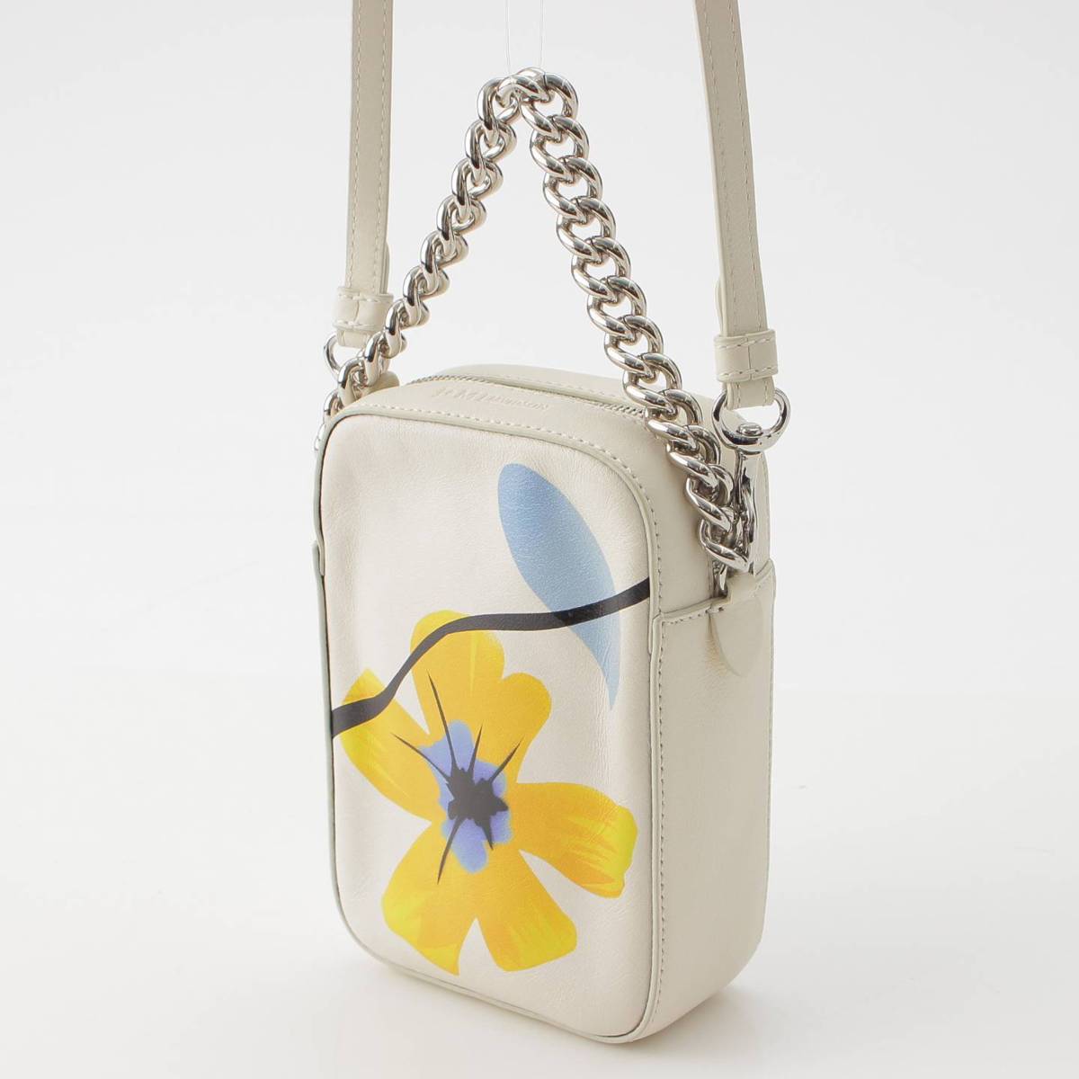 [J&M DAVIDSON] J&M DAVIDSON 20 Stainless Steel Pebble Mini Flower Motif Chain Handle Shoulder Bag White [Used] [Authenticated/Genuine Product Guaranteed] 211874