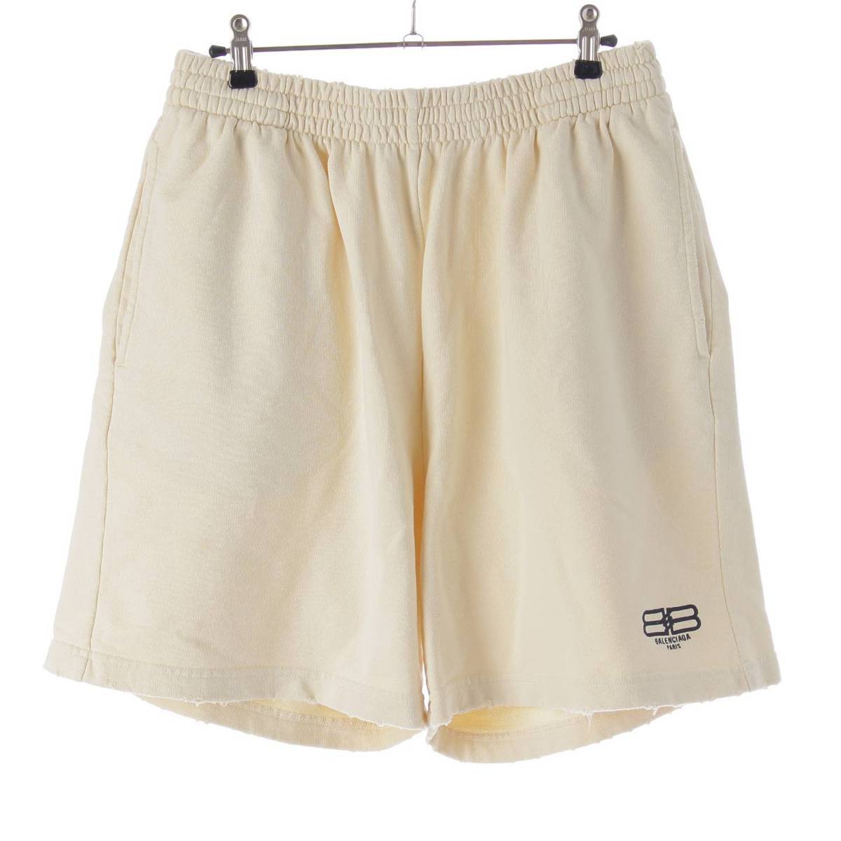 [Balenciaga] Balenciaga 23AW Men's BB PARIS ICON Logo Distressed Shorts 676137 Cream XS [Used] [Authenticated and Guaranteed Authentic] 211918