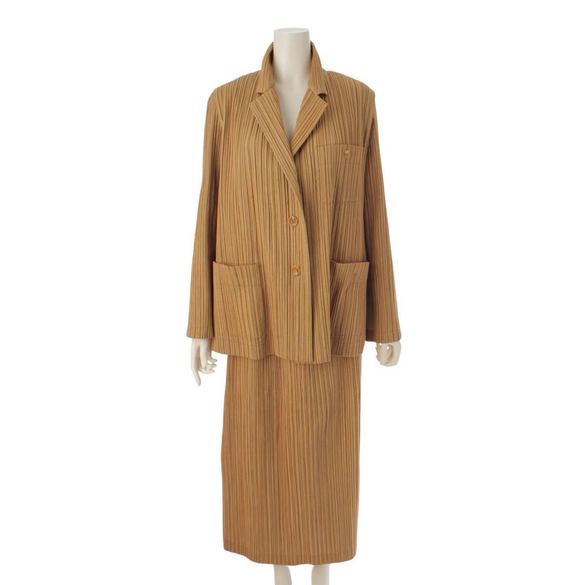 [Issey Miyake] Issey Miyake Pleated Stitch Double Face Jacket, Skirt, Pants 3-piece set [Used] [Authenticated and Guaranteed Authentic] 211957