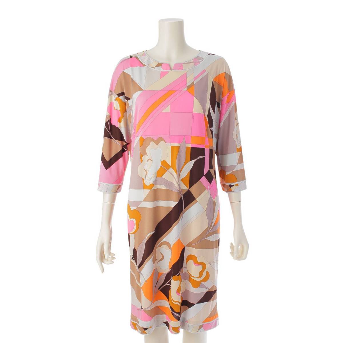 [LEONARD] LEONARD Cancan material plant pattern geometric pattern dress 0340243 multicolor 3 [Used] [Authenticated and genuine product guaranteed] 211977