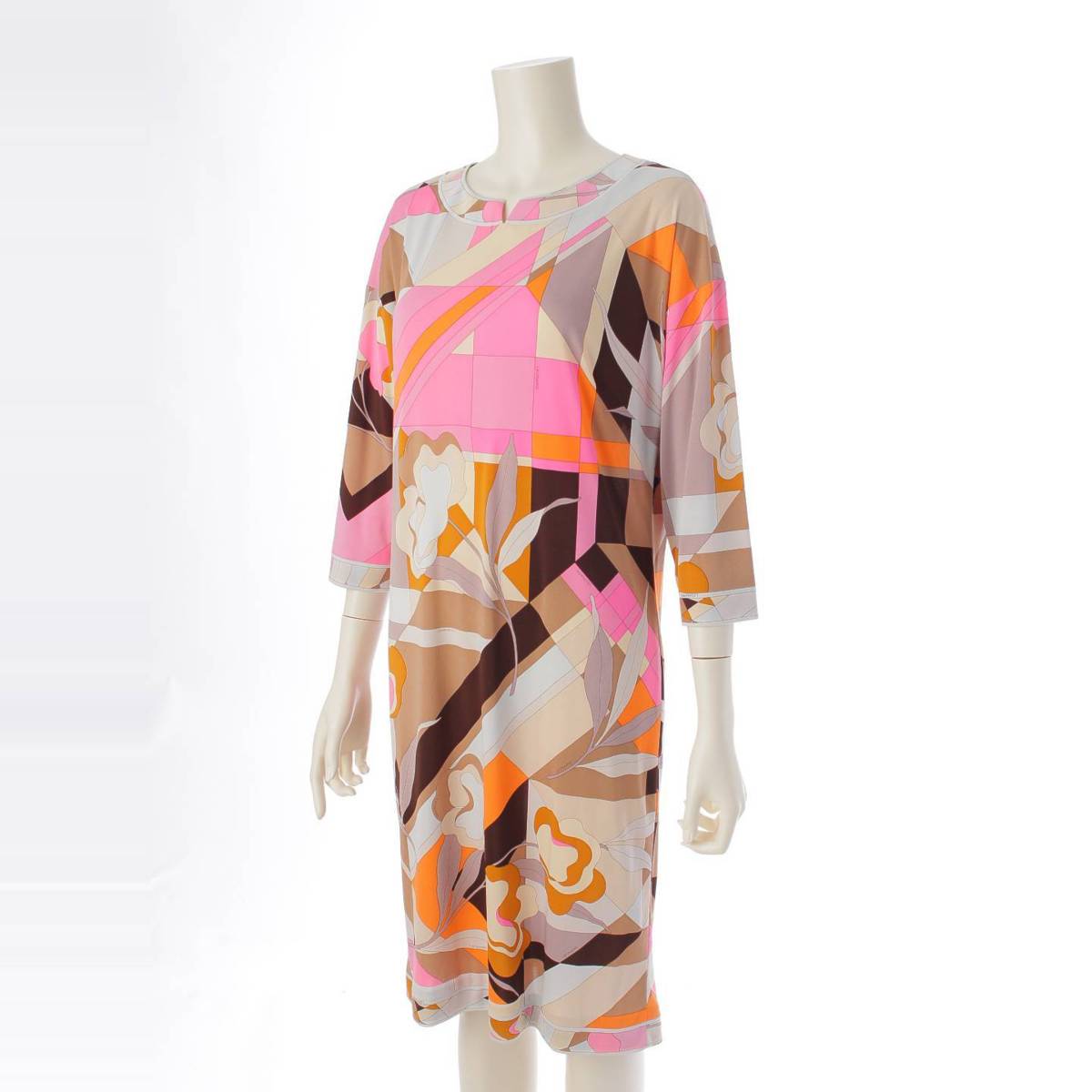 [LEONARD] LEONARD Cancan material plant pattern geometric pattern dress 0340243 multicolor 3 [Used] [Authenticated and genuine product guaranteed] 211977