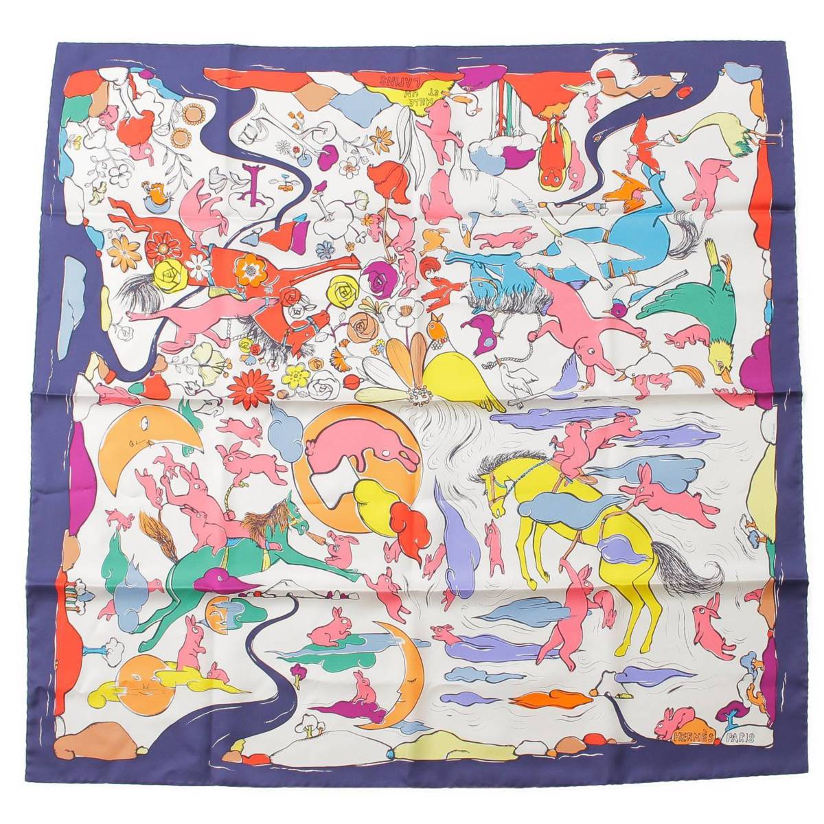 [Hermes] Hermes Carré 90 Silk Scarf Mille et Un Lapins Thousand and One Rabbits Multicolor [Used] [Authenticated and Guaranteed Authentic] 212041