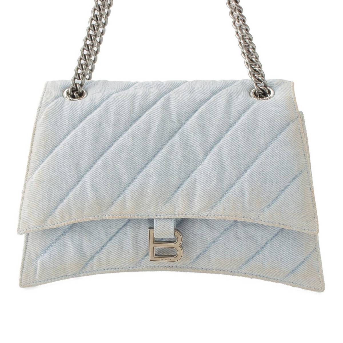 [Balenciaga] Balenciaga B Logo Distressed Denim ChainShoulder Bag 716393 Light Blue [Used] [Authenticated and Guaranteed Authentic] 212048