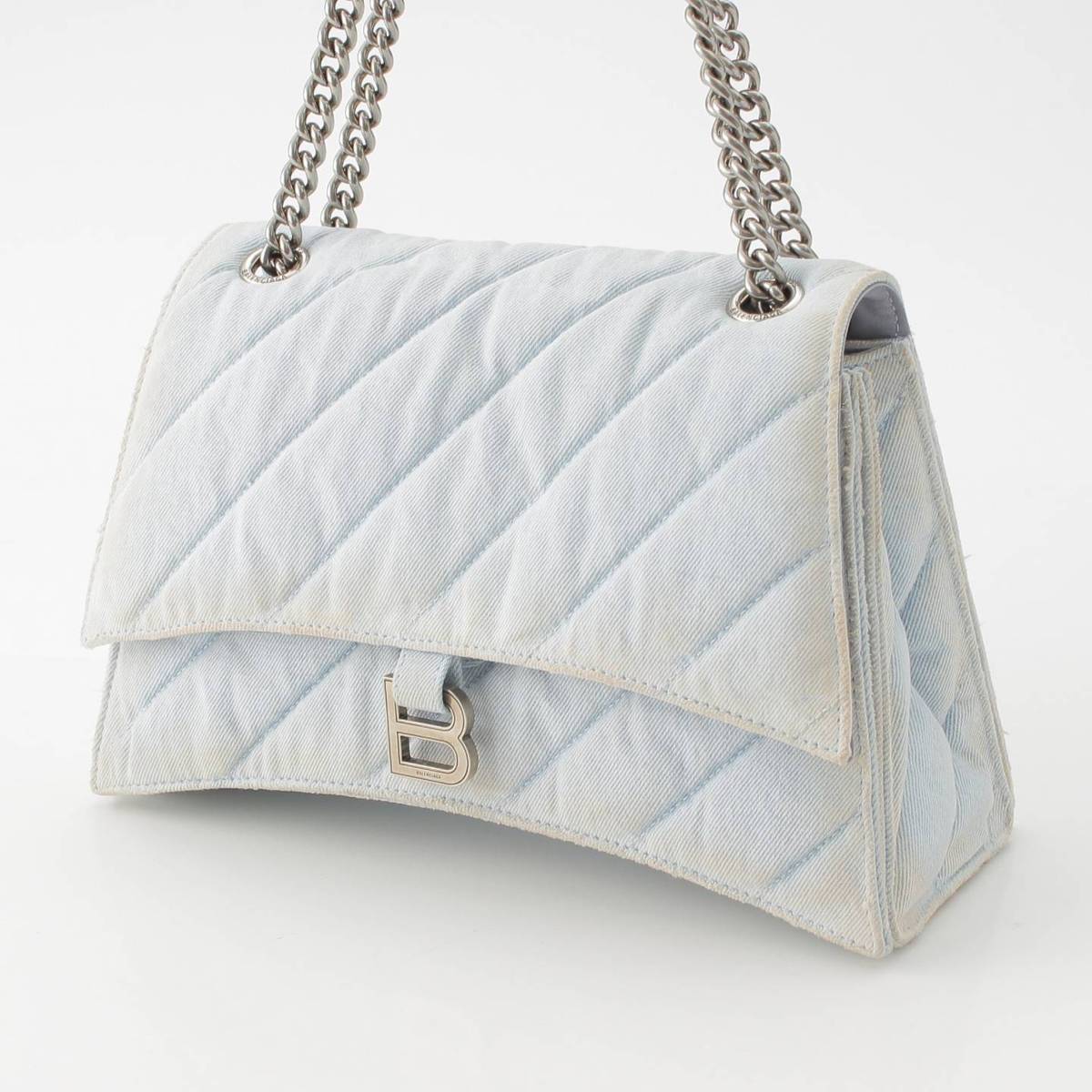 [Balenciaga] Balenciaga B Logo Distressed Denim ChainShoulder Bag 716393 Light Blue [Used] [Authenticated and Guaranteed Authentic] 212048