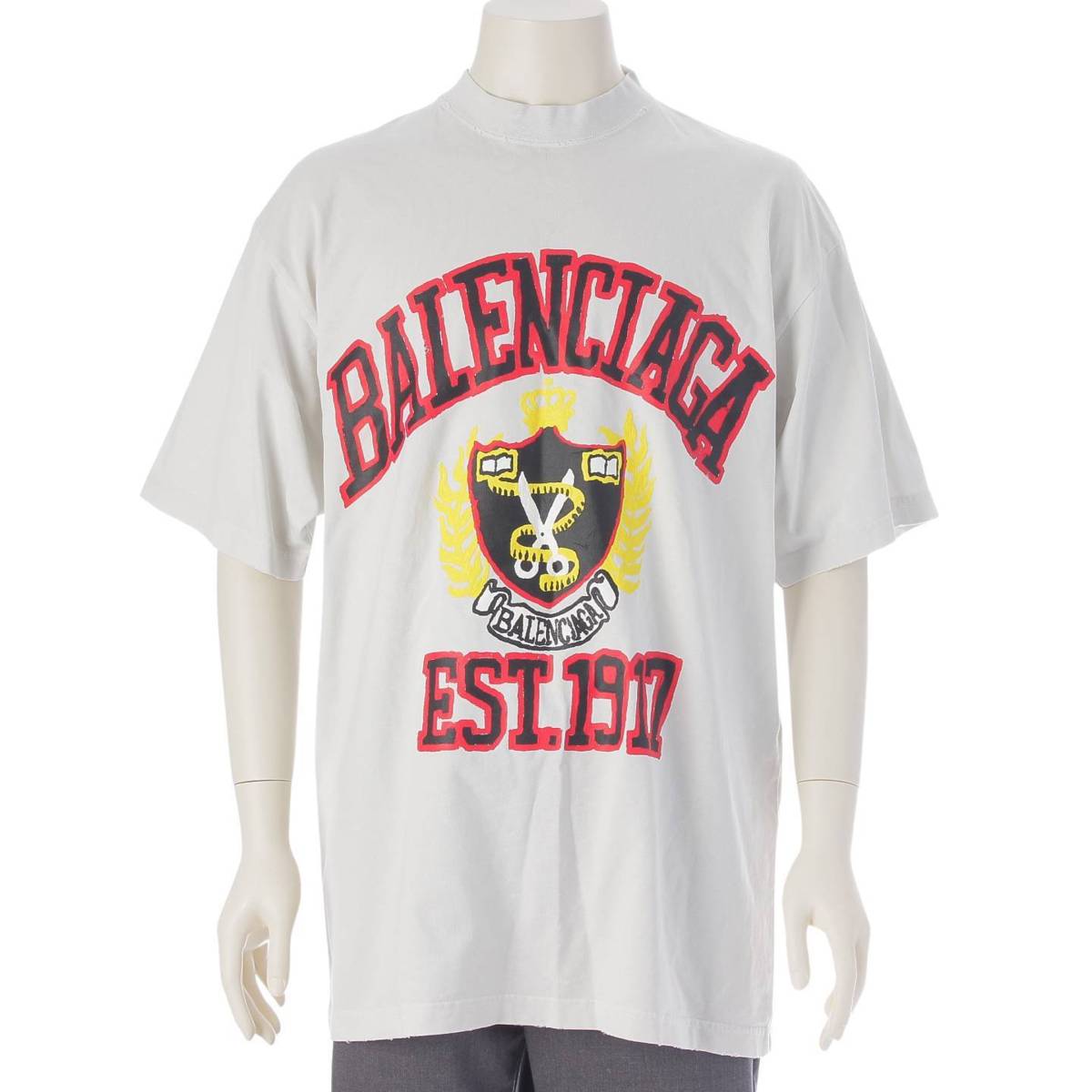 [Balenciaga] Balenciaga Men's 22 Stainless Steel Print College Shirt Short Sleeve Cut and Sew T-Shirt 739784 White S Unused [Used] [Authenticated and Guaranteed Authentic] 212060