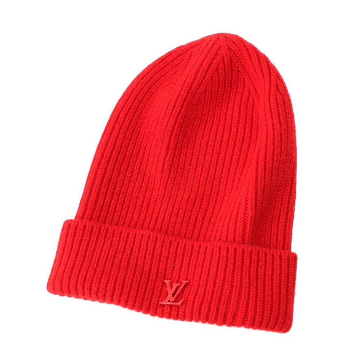 [Louis Vuitton] Louis Vuitton LV Atted Logo Cashmere Ribbed Knit Cap Knit Hat Beanie Red [Used] [Authenticated and Guaranteed Authentic] 212102