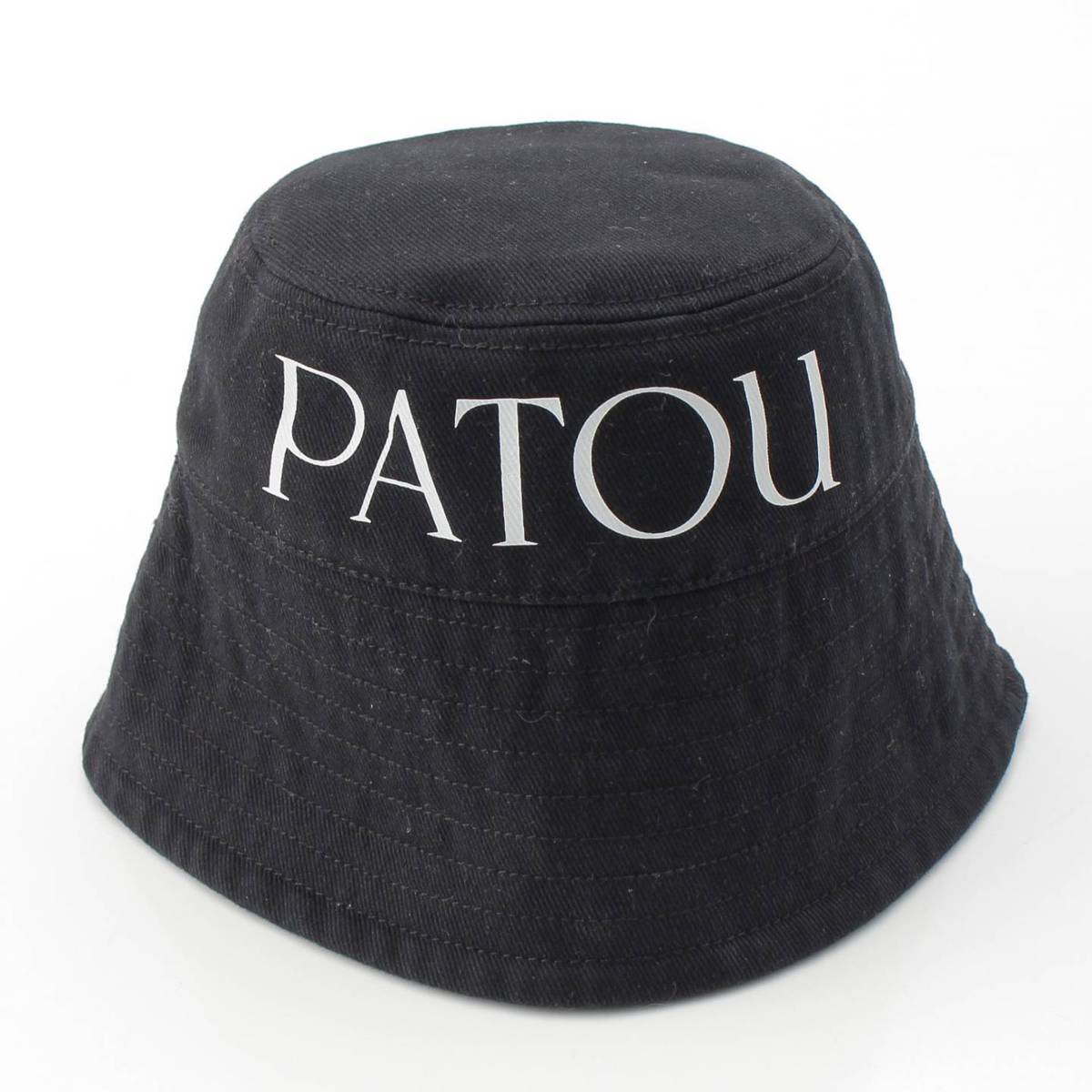 [Sonota] Patou Logo Print Canvas Bucket Hat, Black x White, XS-S, [Used] [Authenticated and Guaranteed Authentic] 212134