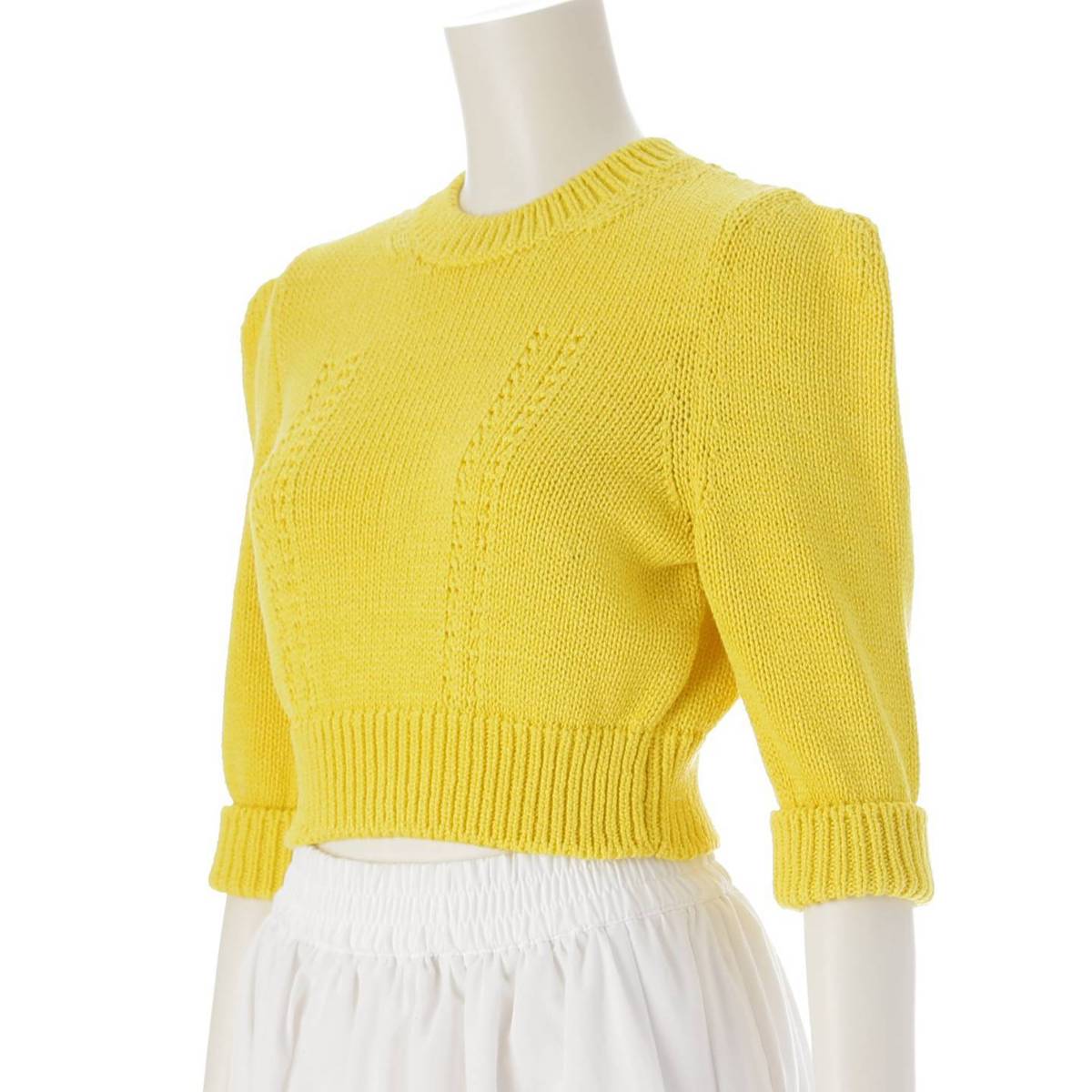 [Chanel] Chanel 22S COCO Button Cotton Puff Sleeve Short Knit Top P72760 Yellow 34 [Used] [Authenticated and Guaranteed Authentic] 212185