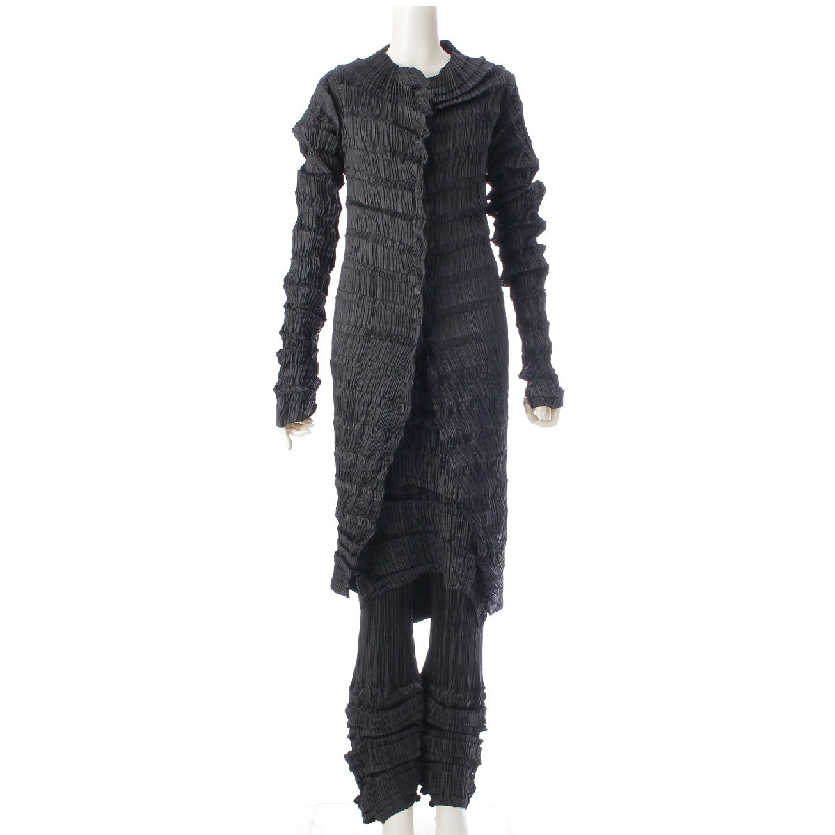 Issey Miyake Pleated Transformed Dress and Pants Ensemble Set Up Black ML