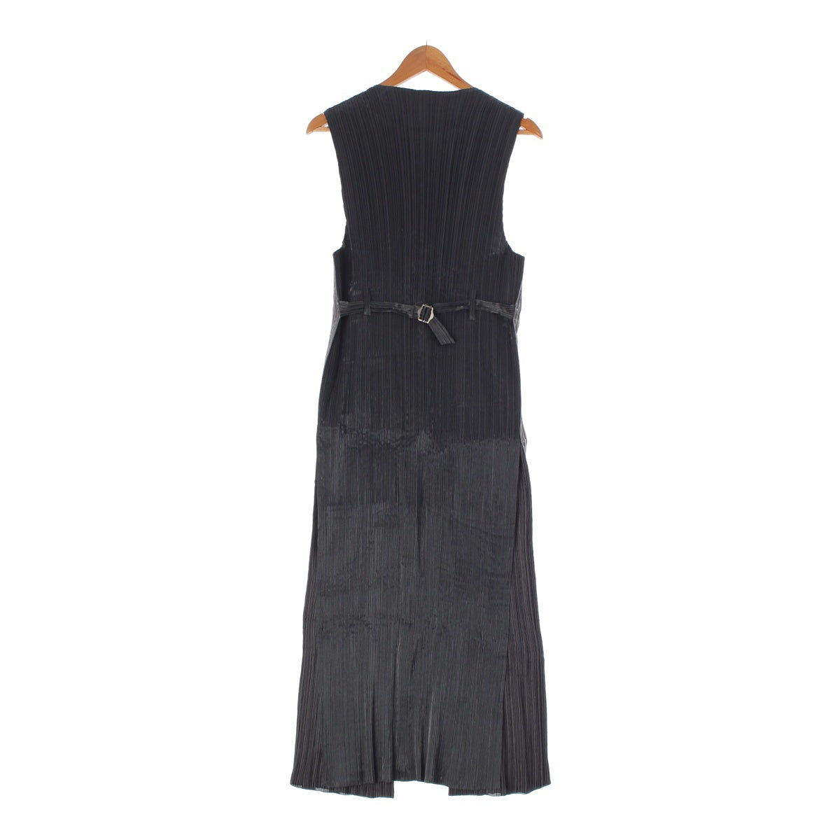 Issey Miyake Pleated Striped Long Gilet Sleeveless Dress IM71-FE911 Black L