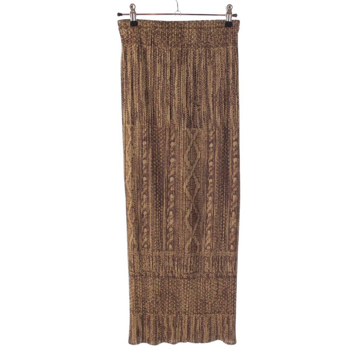 [Issey Miyake] Issey Miyake Cable Knit Print Skirt PP64-JG431 Brown 3 [Used] [Authenticated and Guaranteed Authentic] 212212