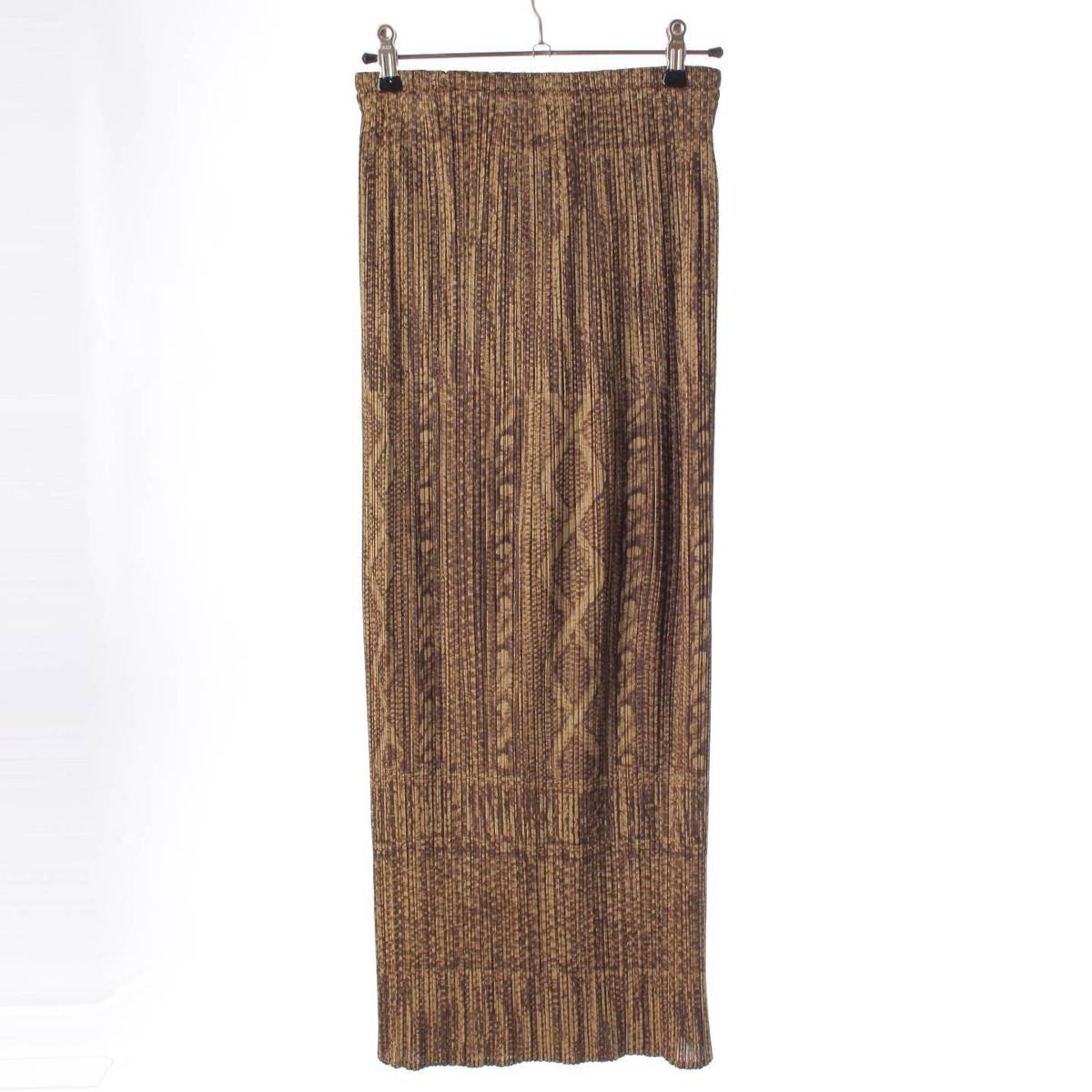 [Issey Miyake] Issey Miyake Cable Knit Print Skirt PP64-JG431 Brown 3 [Used] [Authenticated and Guaranteed Authentic] 212212