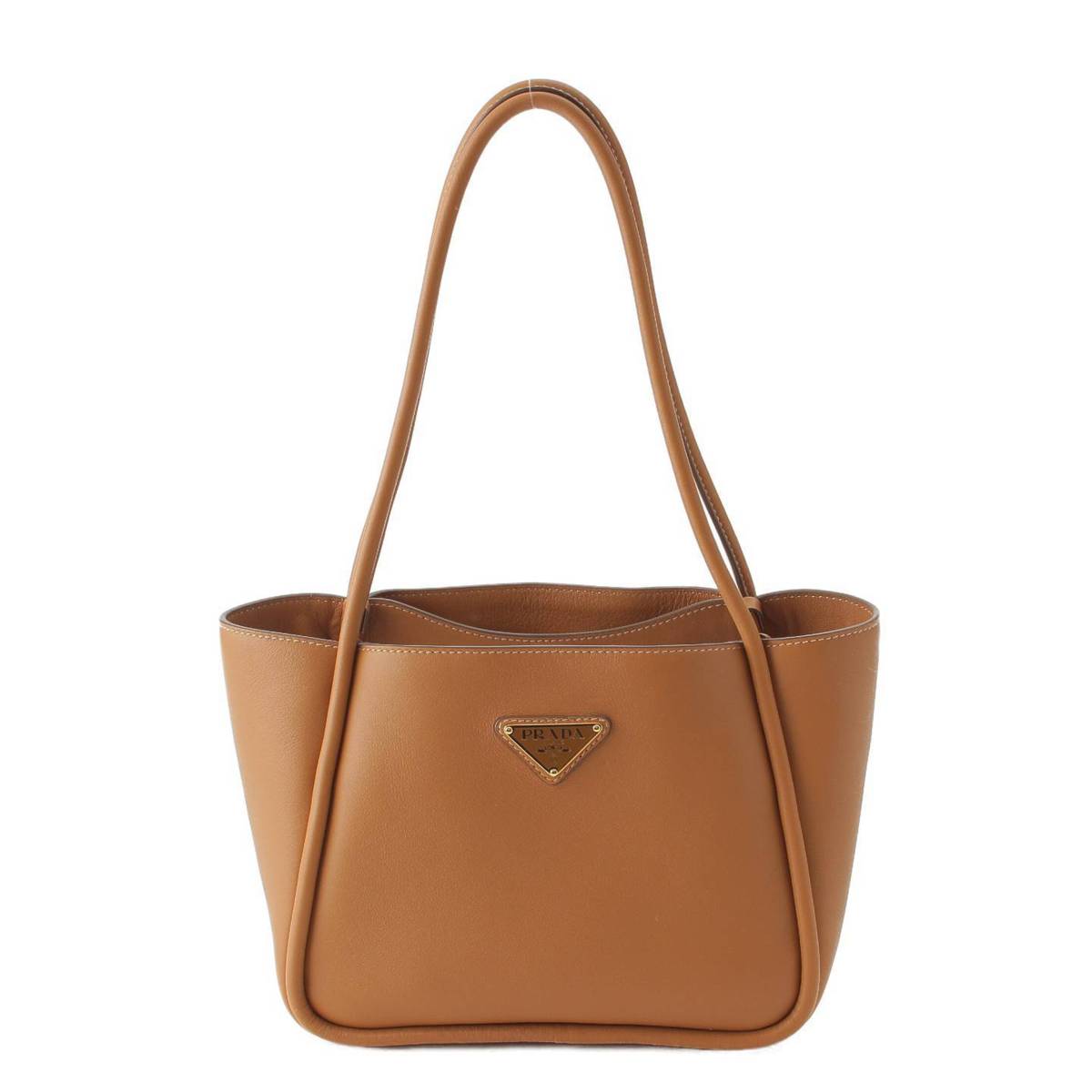 [PRADA] Prada Triangle Logo Soft Grain Leather Mini Tote Bag 1BG539 Camel [Used] [Authenticated/Genuine Product Guaranteed] 212327