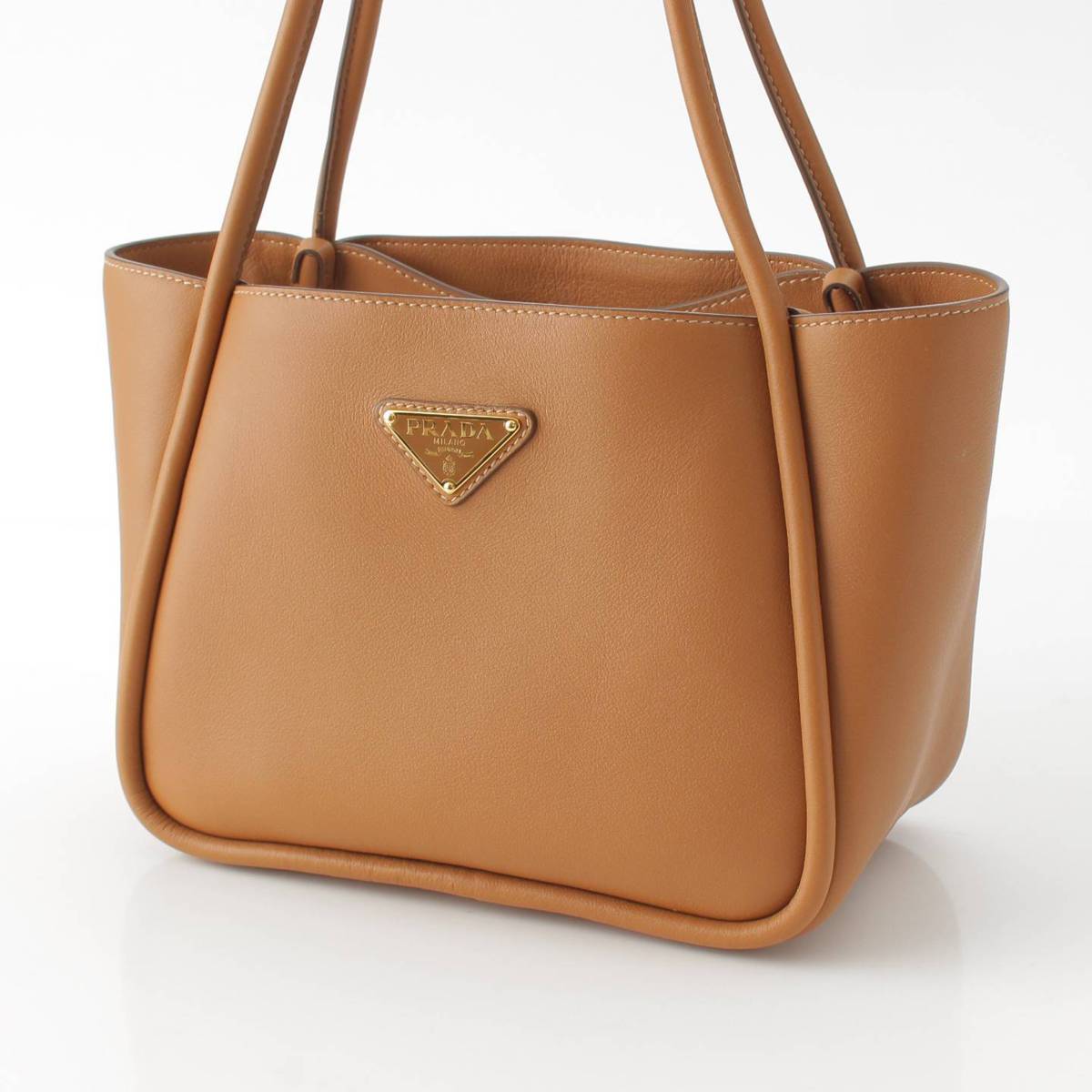 [PRADA] Prada Triangle Logo Soft Grain Leather Mini Tote Bag 1BG539 Camel [Used] [Authenticated/Genuine Product Guaranteed] 212327