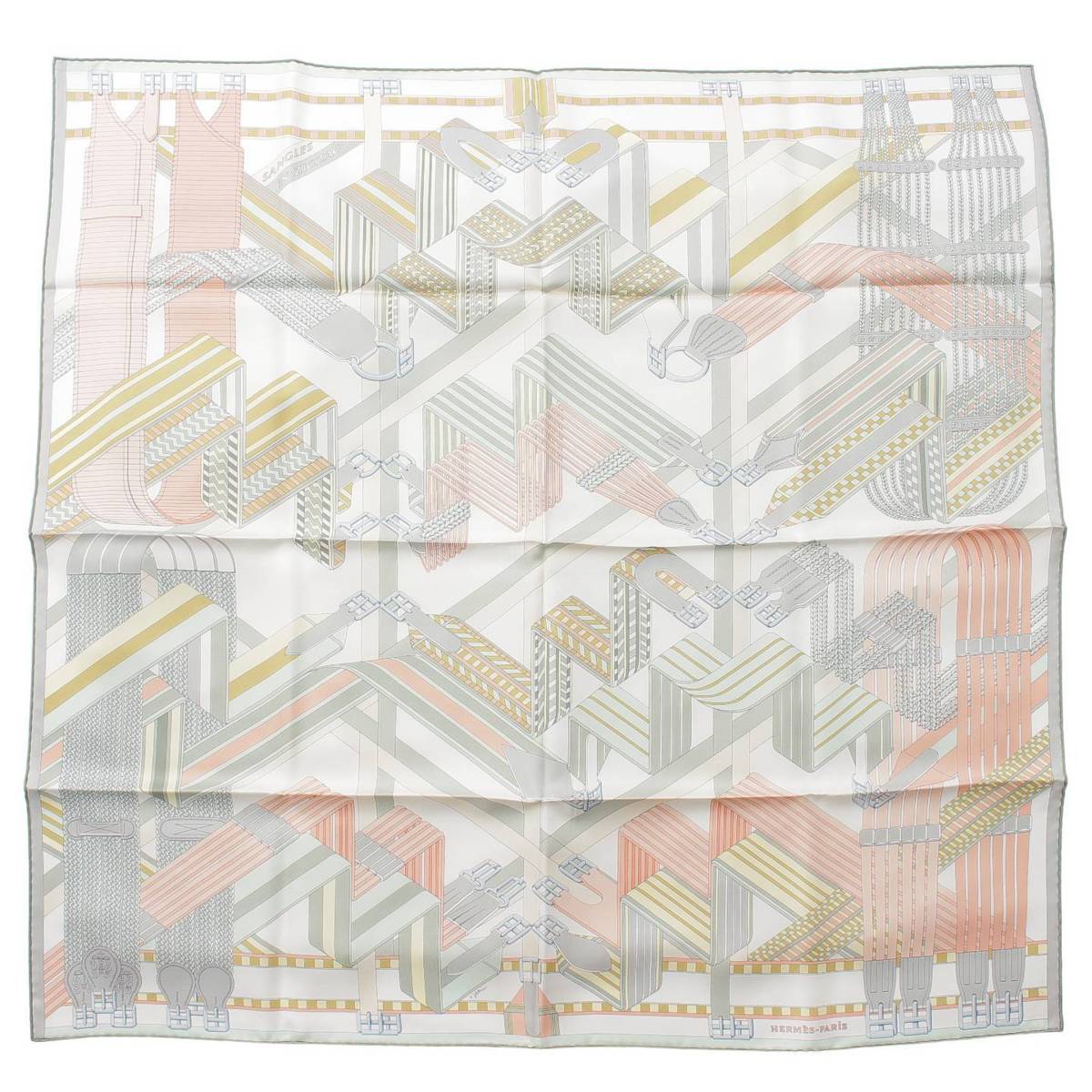 [Hermes] Hermes Carré 90 Sangles en Zigzag Zigzag Sangle Silk Scarf Pink x Grey [Used] [Authenticated and Guaranteed Authentic] 212400