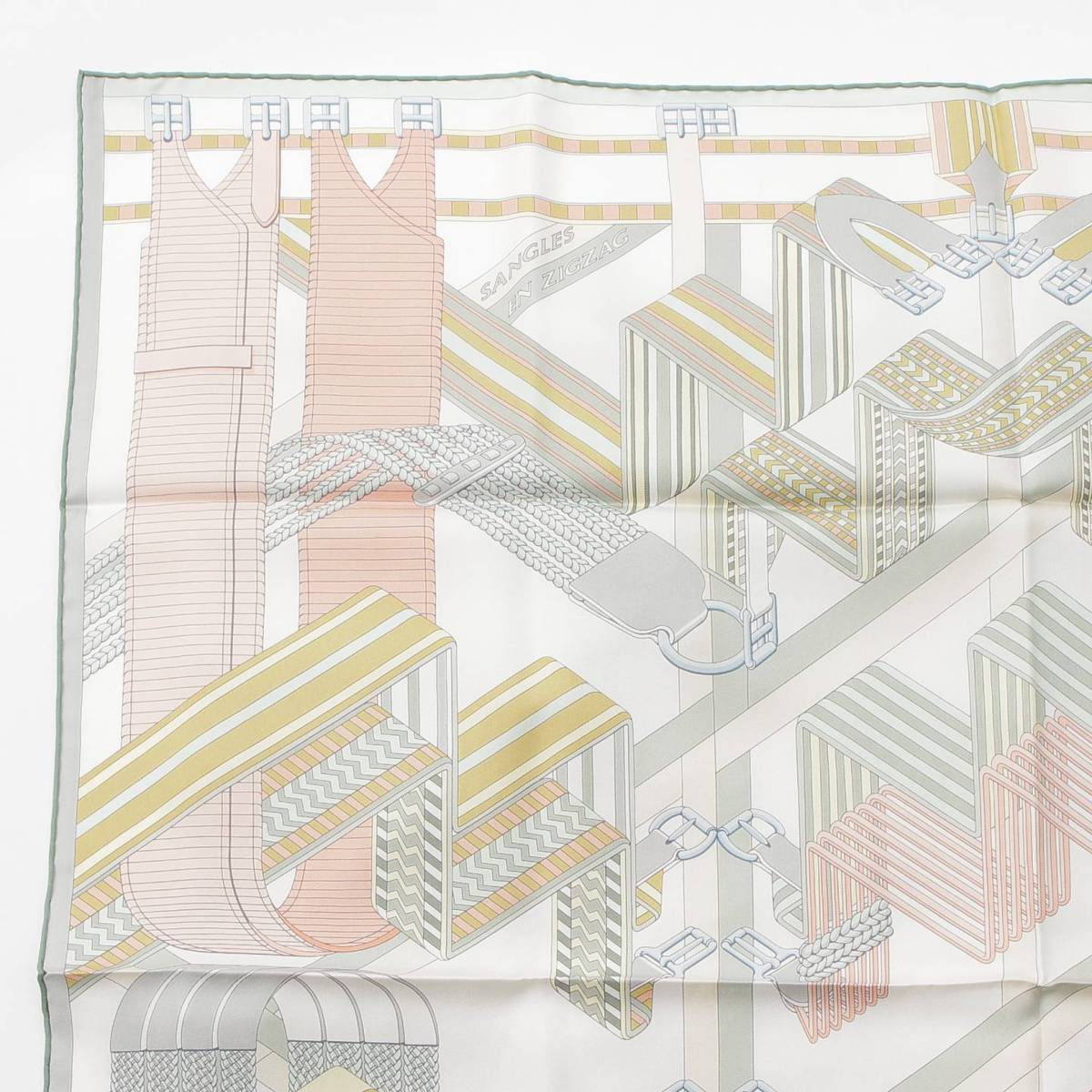 [Hermes] Hermes Carré 90 Sangles en Zigzag Zigzag Sangle Silk Scarf Pink x Grey [Used] [Authenticated and Guaranteed Authentic] 212400