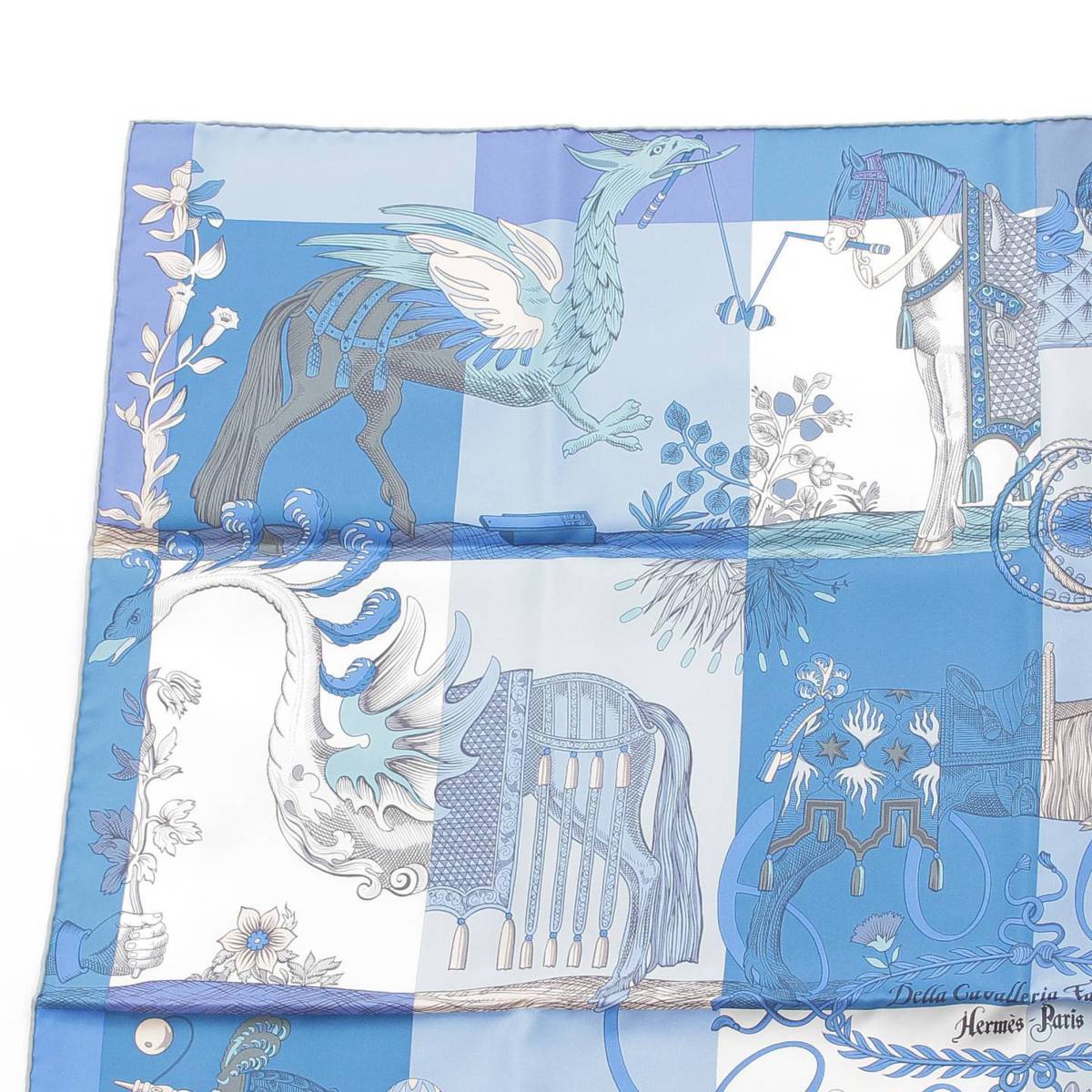 [Hermes] Hermes Carre 90 Della Cavalleria Favolosa Silk Scarf Blue [Used] [Authenticated and Guaranteed Authentic] 212409