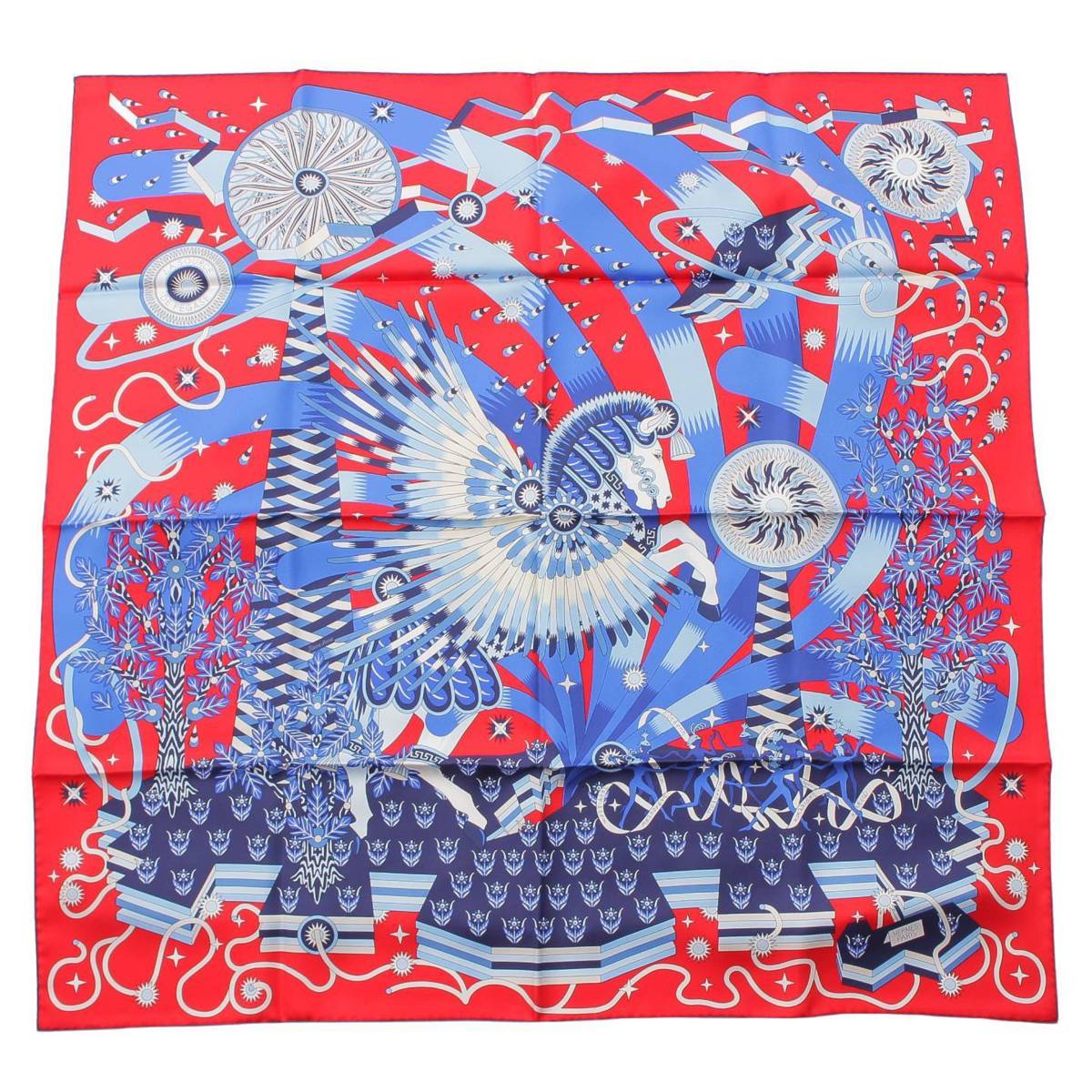 [Hermes] Hermes Carré 90 LA SOURCE DE PEGASE Source of Pegasus Silk Scarf Red [Used] [Authenticated and Guaranteed Authentic] 212412