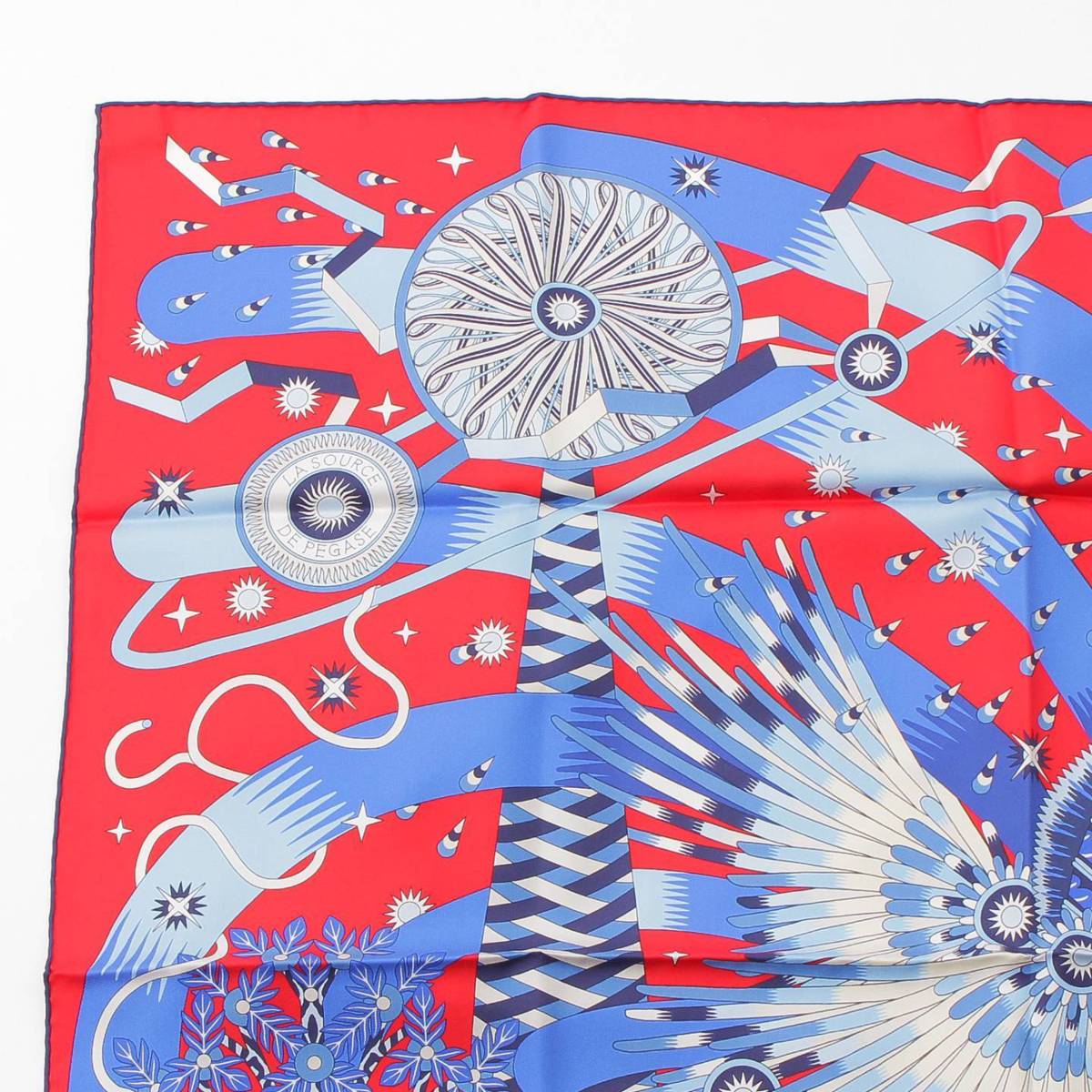 [Hermes] Hermes Carré 90 LA SOURCE DE PEGASE Source of Pegasus Silk Scarf Red [Used] [Authenticated and Guaranteed Authentic] 212412