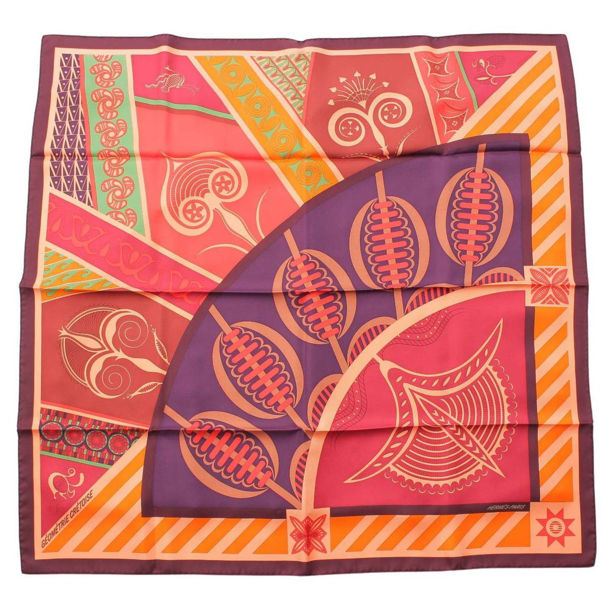 [Hermes] Hermes Carré 90 GEOMETRIE CRETOISE Cretan Geometry Silk Scarf Purple [Used] [Authenticated and Guaranteed Authentic] 212415