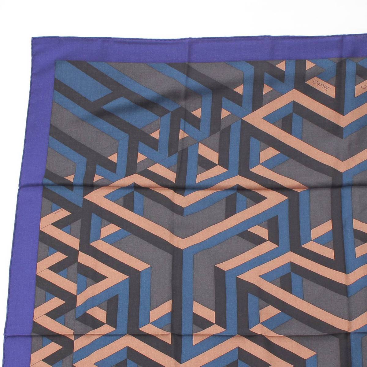 [Hermes] Hermes Carre Geant 140 Cashmere Silk Stole Large Scarf CARRE CUBE Geometric Blue [Used] [Authenticated and Guaranteed Authentic] 212424