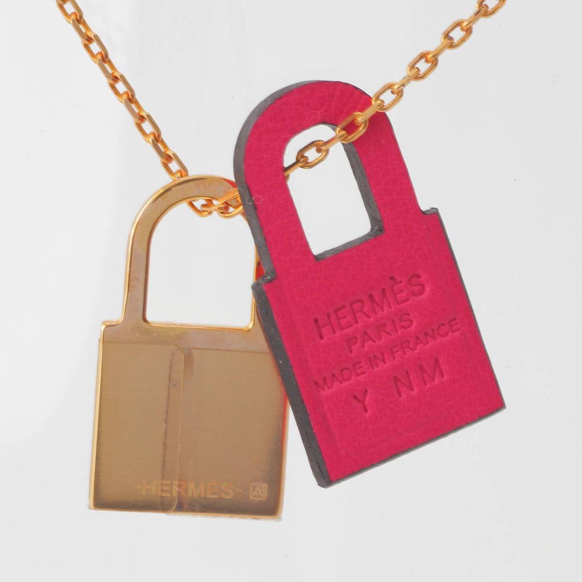 [Hermes] Hermes Y Stamp O'Kelly PM Metal x Leather Necklace Rose Mexico x Rose Gold Unused [Used] [Authenticated and Guaranteed Authentic] 212546