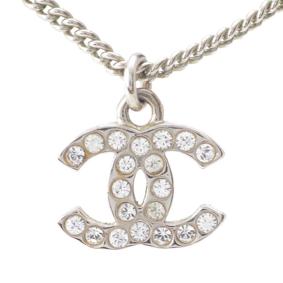 [Chanel] Chanel C12V COCO Mark Rhinestone Bijou Crystal Necklace Silver [Used] [Authenticated and Guaranteed Authentic] 212559