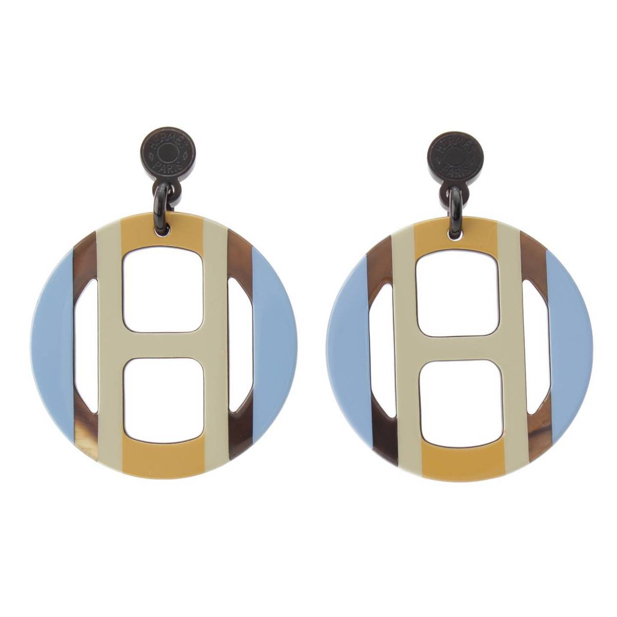 [Hermes] Hermes H Equipe Buffalo Horn Lacquer Pierce Earring Multicolor [Used] [Authenticated and Guaranteed Authentic] 212566