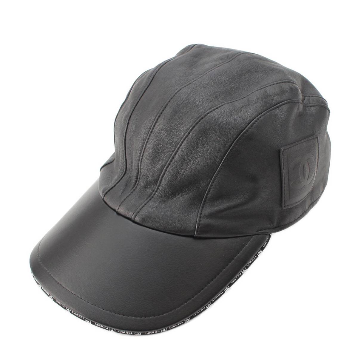[Chanel] Chanel Sport Line COCO Mark Logo Leather Baseball Cap Black M [Used] [Authenticated and Guaranteed Authentic] 212590