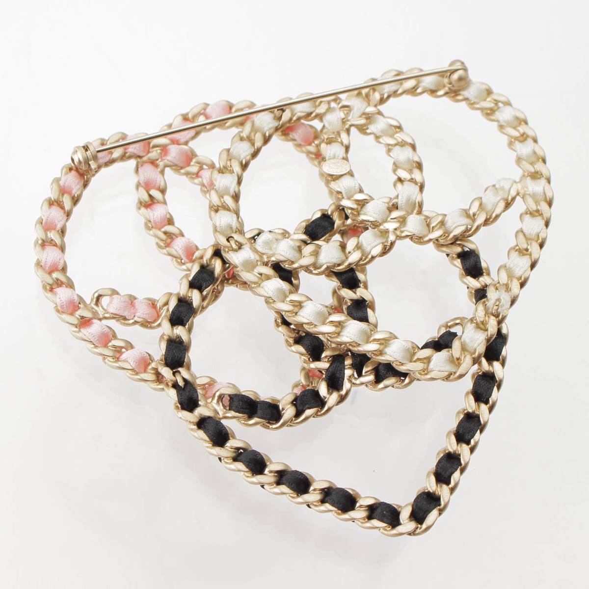 [Chanel] Chanel 09C COCO Mark Heart Brooch Gold Metal White x Pink x Black [Used] [Authenticated and Guaranteed Authentic] 212603