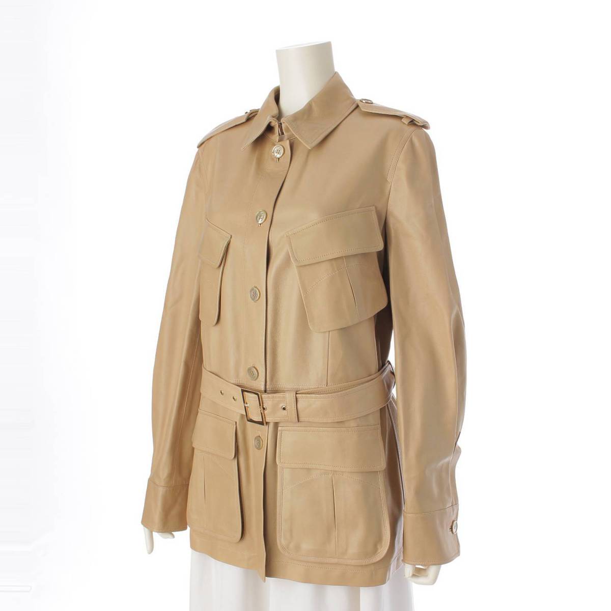 [Salvatore Ferragamo] Salvatore Ferragamo Real Leather Gancini Belted Medium Balmacaan Coat Beige 44 [Used] [Authenticated and Guaranteed Authentic] 212613