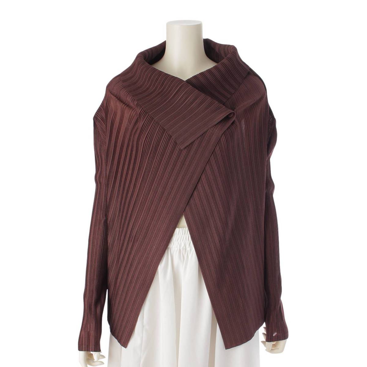 [Pleated Please Issey Miyake] PLEATS PLEASE ISSEY Deformed Turtleneck Cardigan Tops Jacket PP13-F0366 Brown 3 [Used] [Authenticated and Guaranteed Authentic] 212676