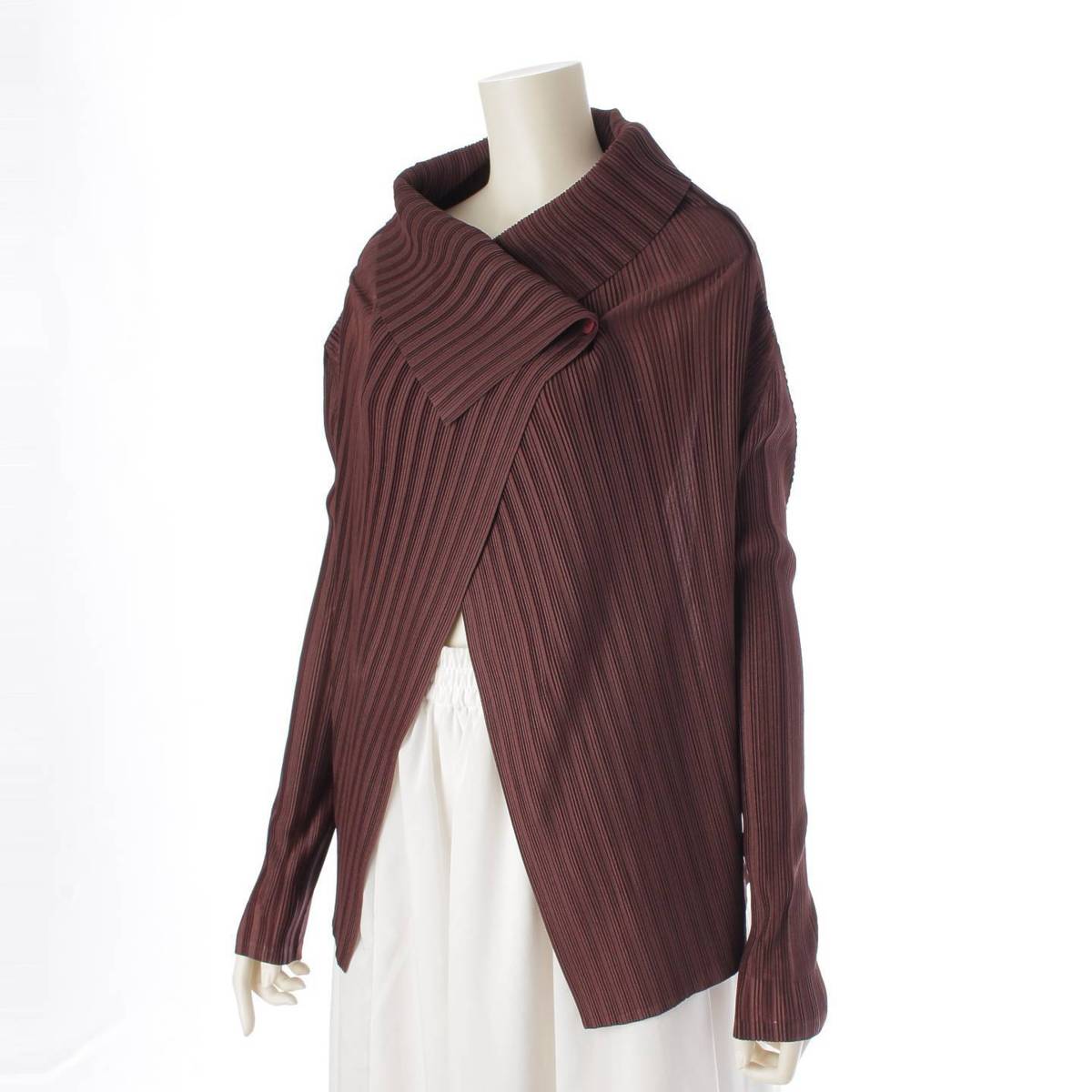 [Pleated Please Issey Miyake] PLEATS PLEASE ISSEY Deformed Turtleneck Cardigan Tops Jacket PP13-F0366 Brown 3 [Used] [Authenticated and Guaranteed Authentic] 212676