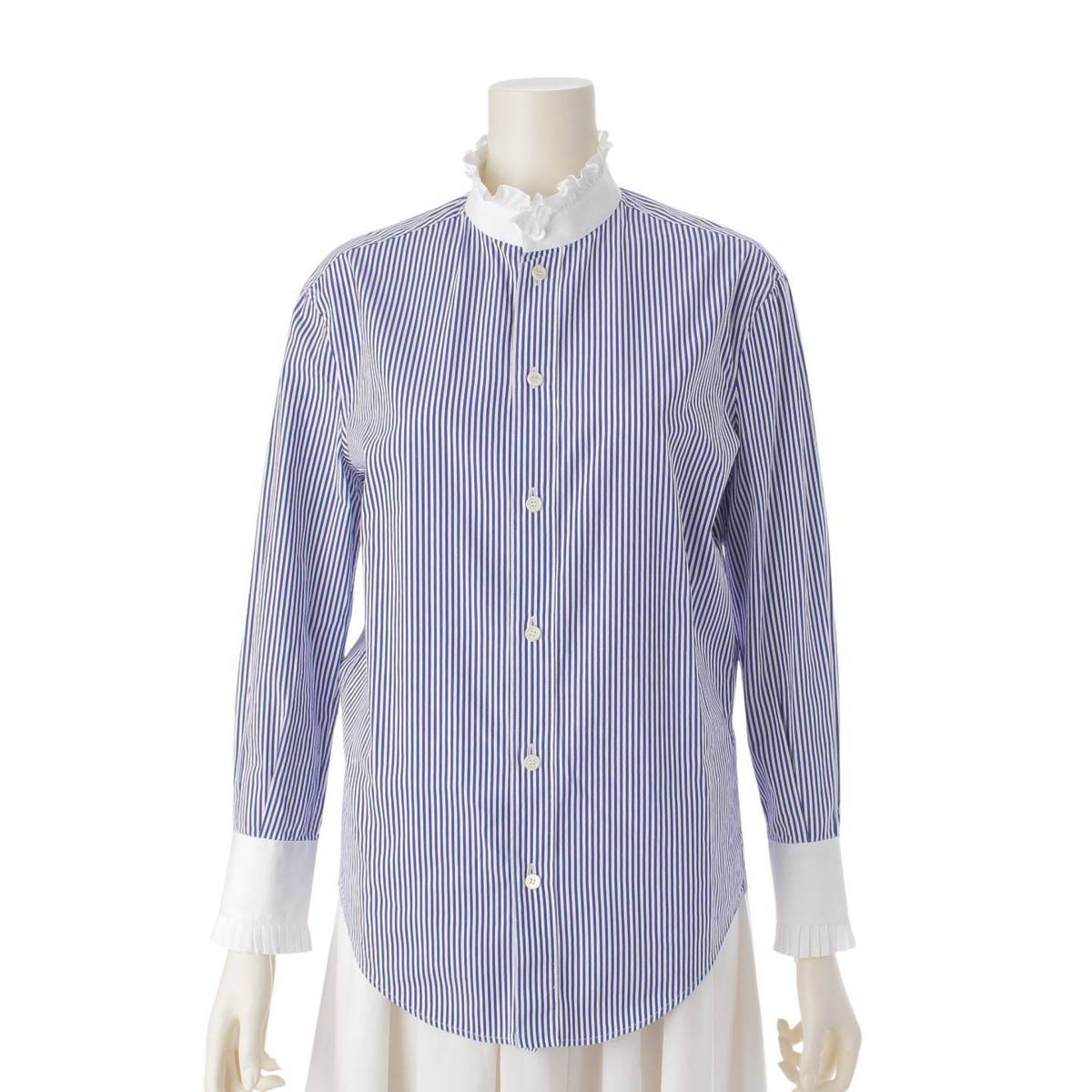 [Celine] Celine 2021 Eddie period striped frill clerical shirt blouse 20213899C white 36 [Used] [Authenticated and genuine product guaranteed] 212714