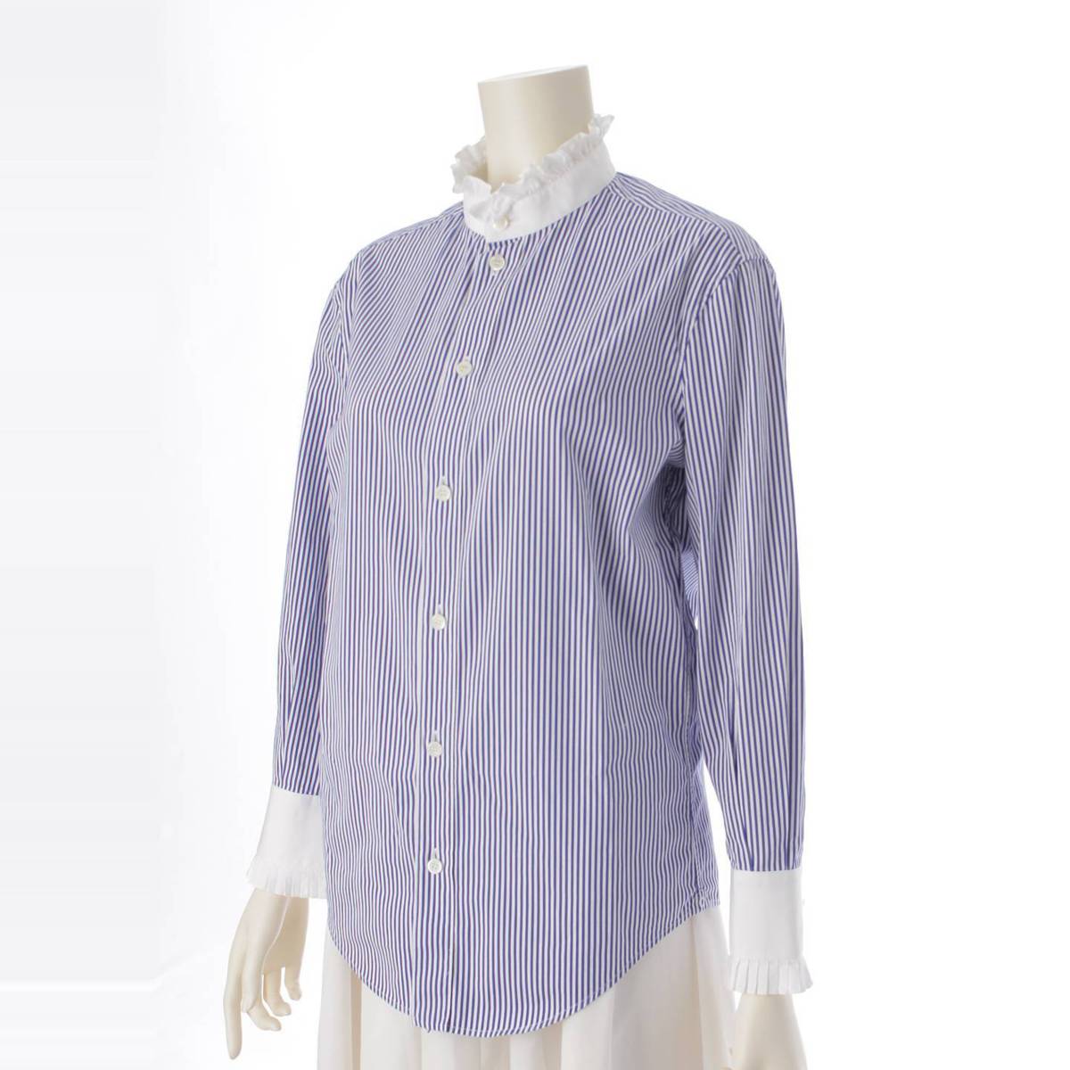 [Celine] Celine 2021 Eddie period striped frill clerical shirt blouse 20213899C white 36 [Used] [Authenticated and genuine product guaranteed] 212714