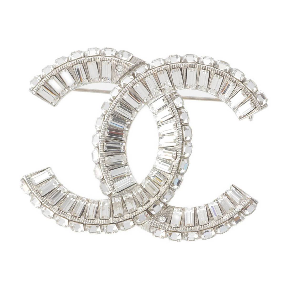 [Chanel] Chanel C19K Crystal COCO Mark Rhinestone Brooch A63085 Silver [Used] [Authenticated and Guaranteed Authentic] 212719