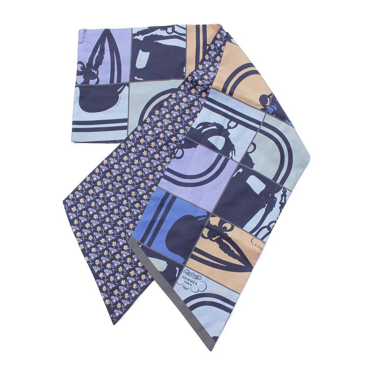 [Hermes] Hermes Maxi Twilly Silk Scarf En Desordre Disorderly All-over Pattern Blue [Used] [Authenticated and Guaranteed Authentic] 212746