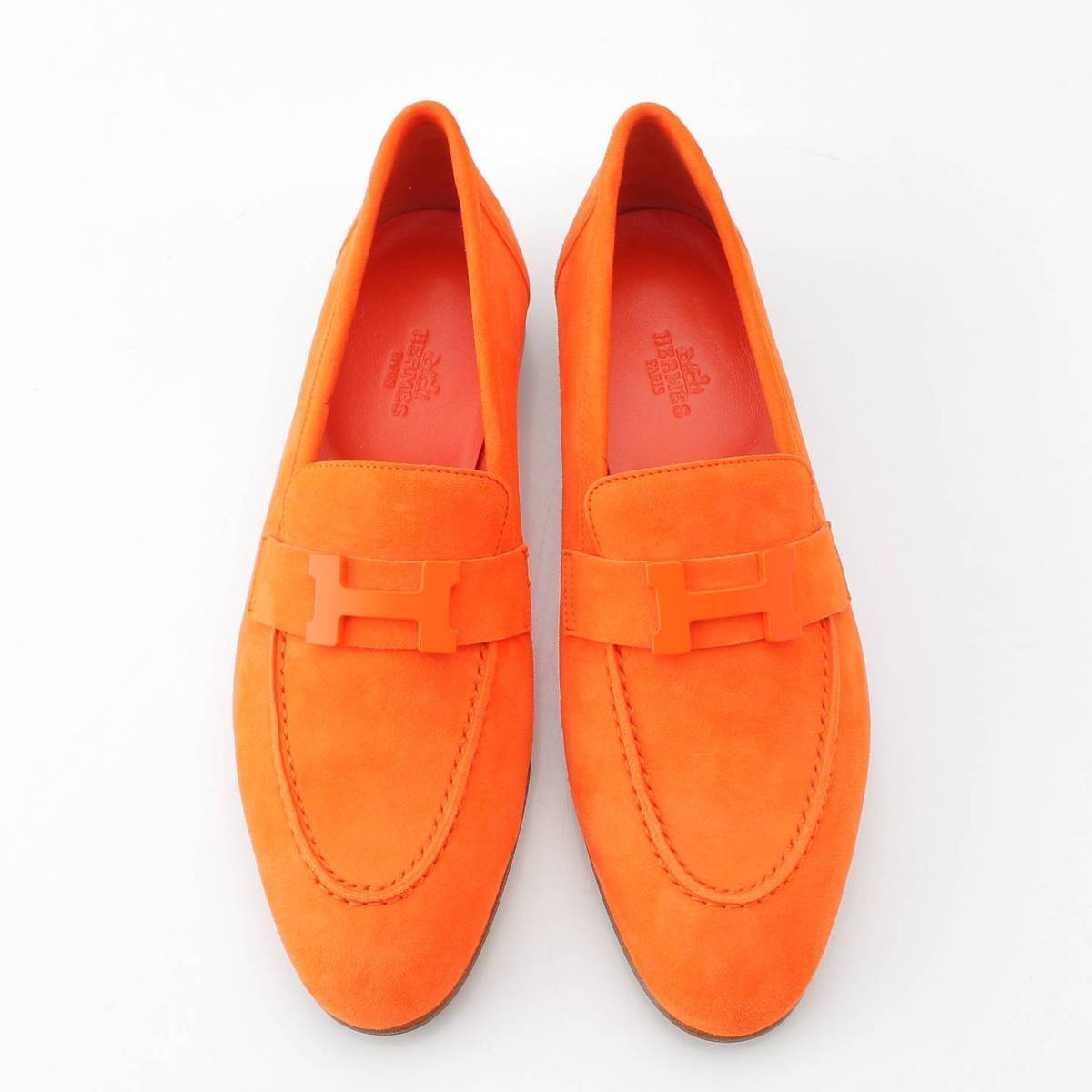 [Hermes] Hermes Moccasin Paris Suede Leather H Logo Loafers Shoes Orange 37 [Used] [Authenticated/Genuine Product Guaranteed] 212777