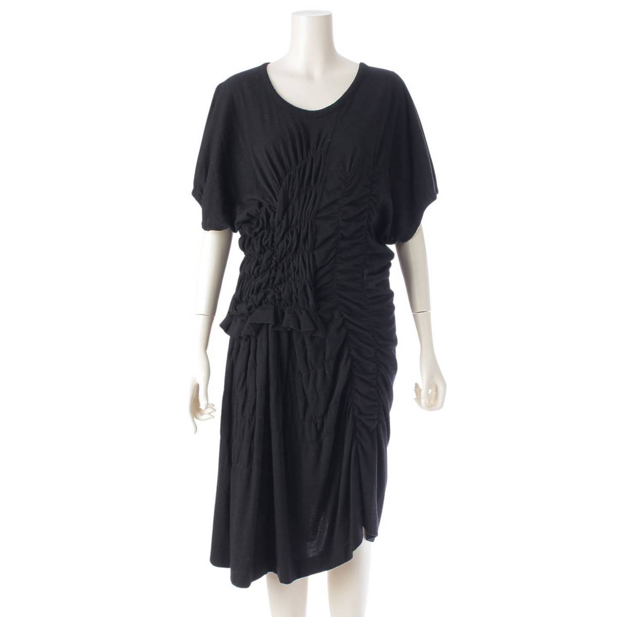 [Comme des Garcons] Comme des Garcons 90Stainless Steel Gathered Design Wool Knee-Length Dress GO-11002M Black M [Used] [Authenticated and Guaranteed Authentic] 212786